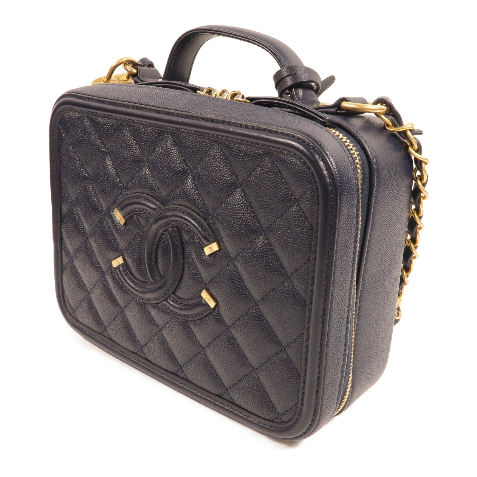 CHANEL 牛皮皮革Filigree Vanity Case手挽肩背兩用袋