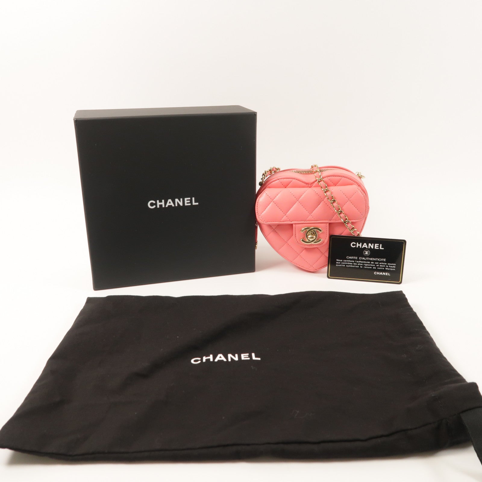 CHANEL 羊皮皮革CC in Love Heart金扣鏈帶肩背袋