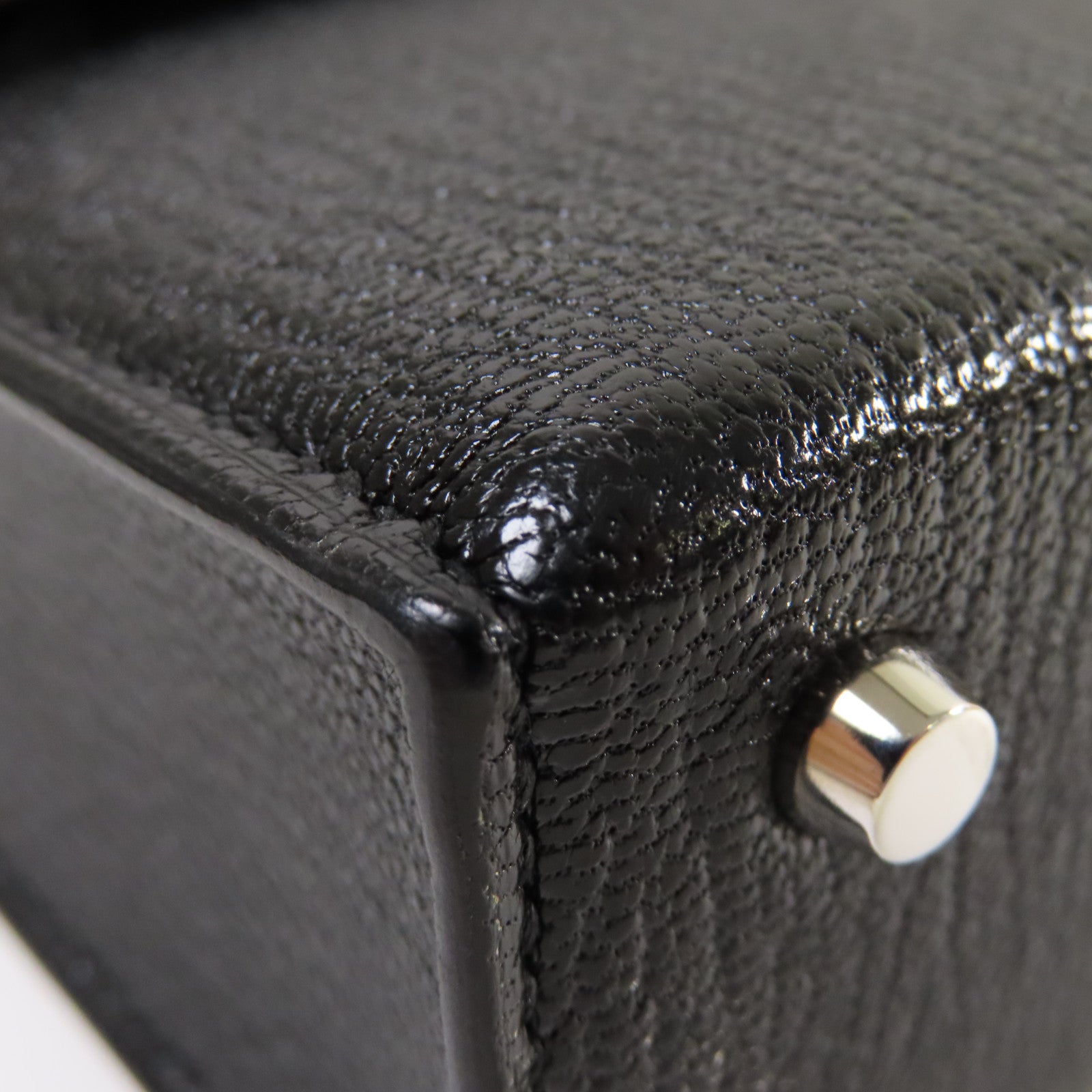 HERMES Chevre皮革Mini Verrou One Shoulder Bag銀扣肩背袋89 Noir黑色