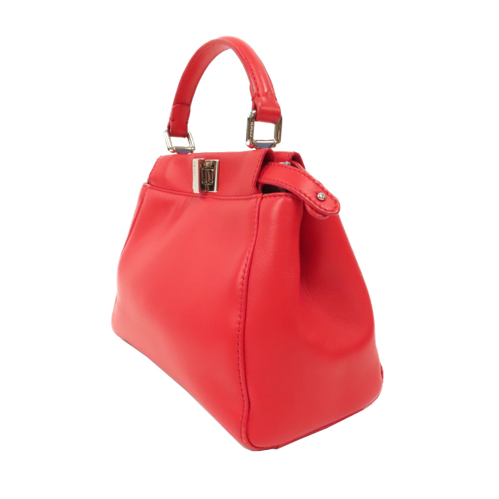 FENDI 羊皮皮革Mini Peekaboo銀扣手挽肩背兩用袋紅色