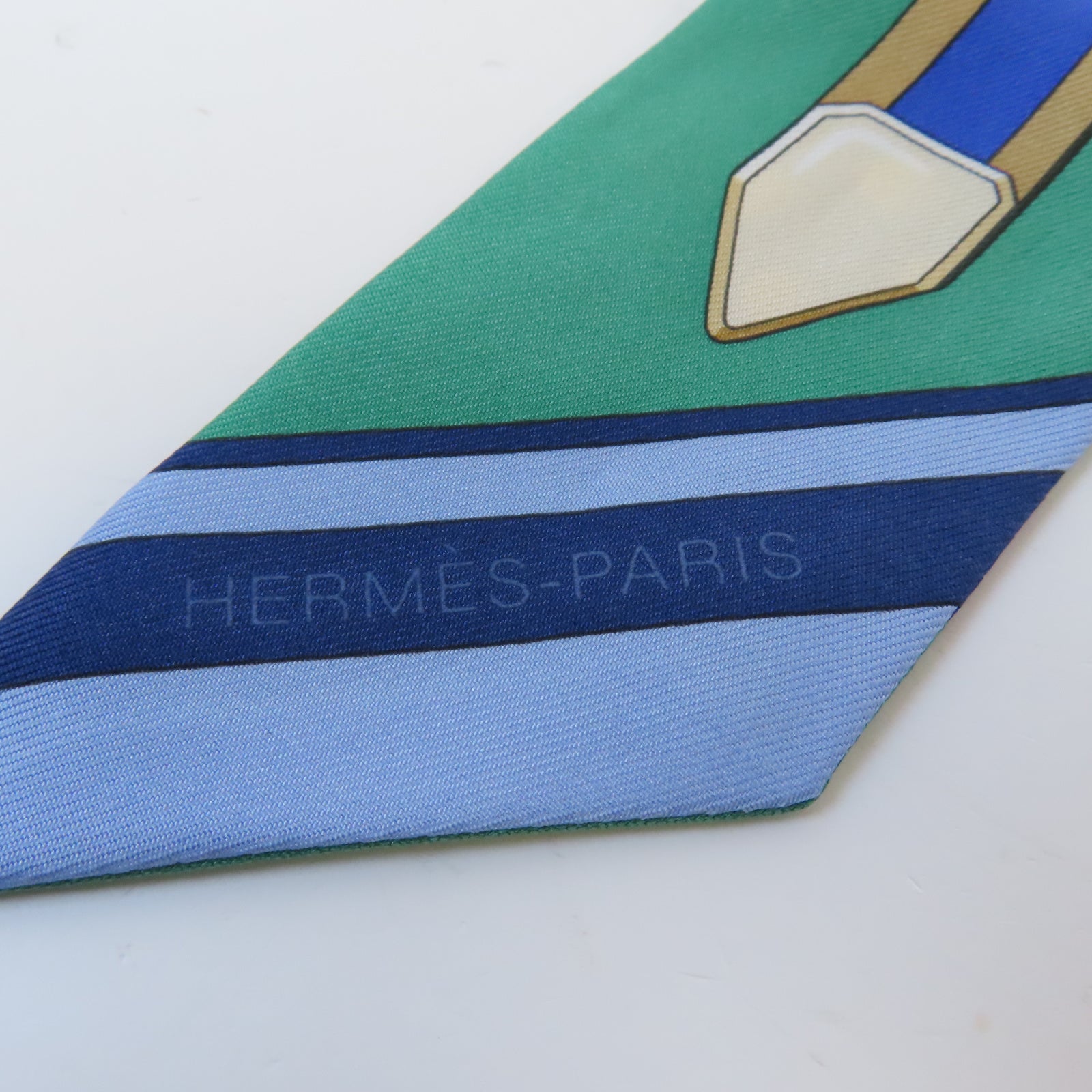 HERMES 絲質Twilly絲巾綠色/藍色