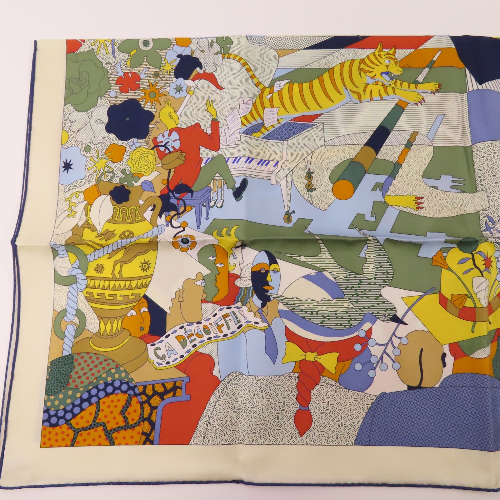 HERMES 絲質Scarf 90x90cm絲巾米色/彩色