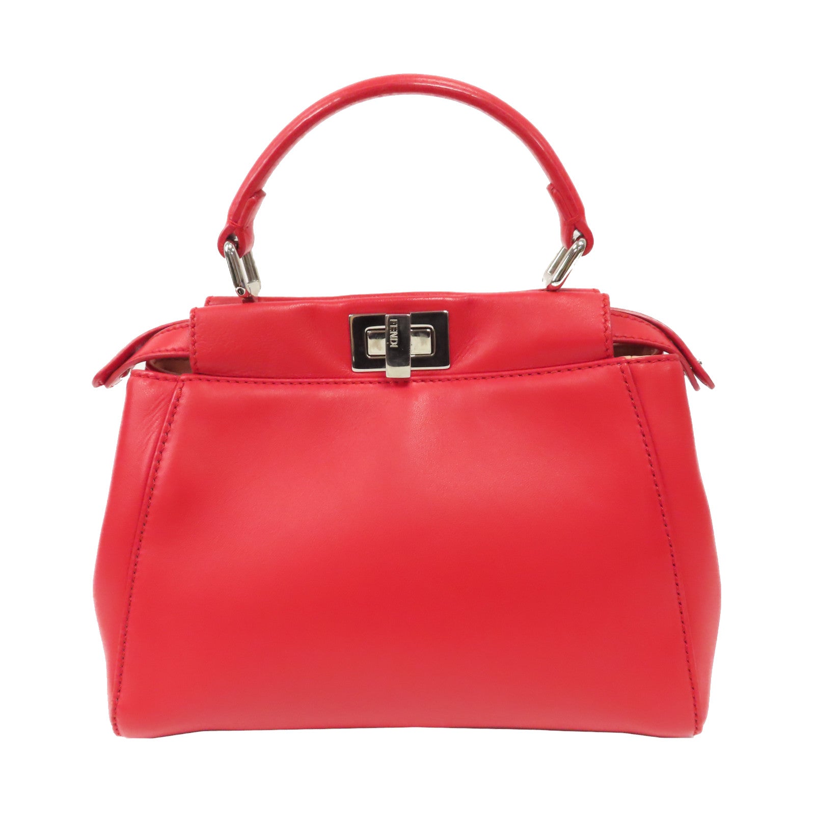 FENDI 羊皮皮革Mini Peekaboo銀扣手挽肩背兩用袋紅色