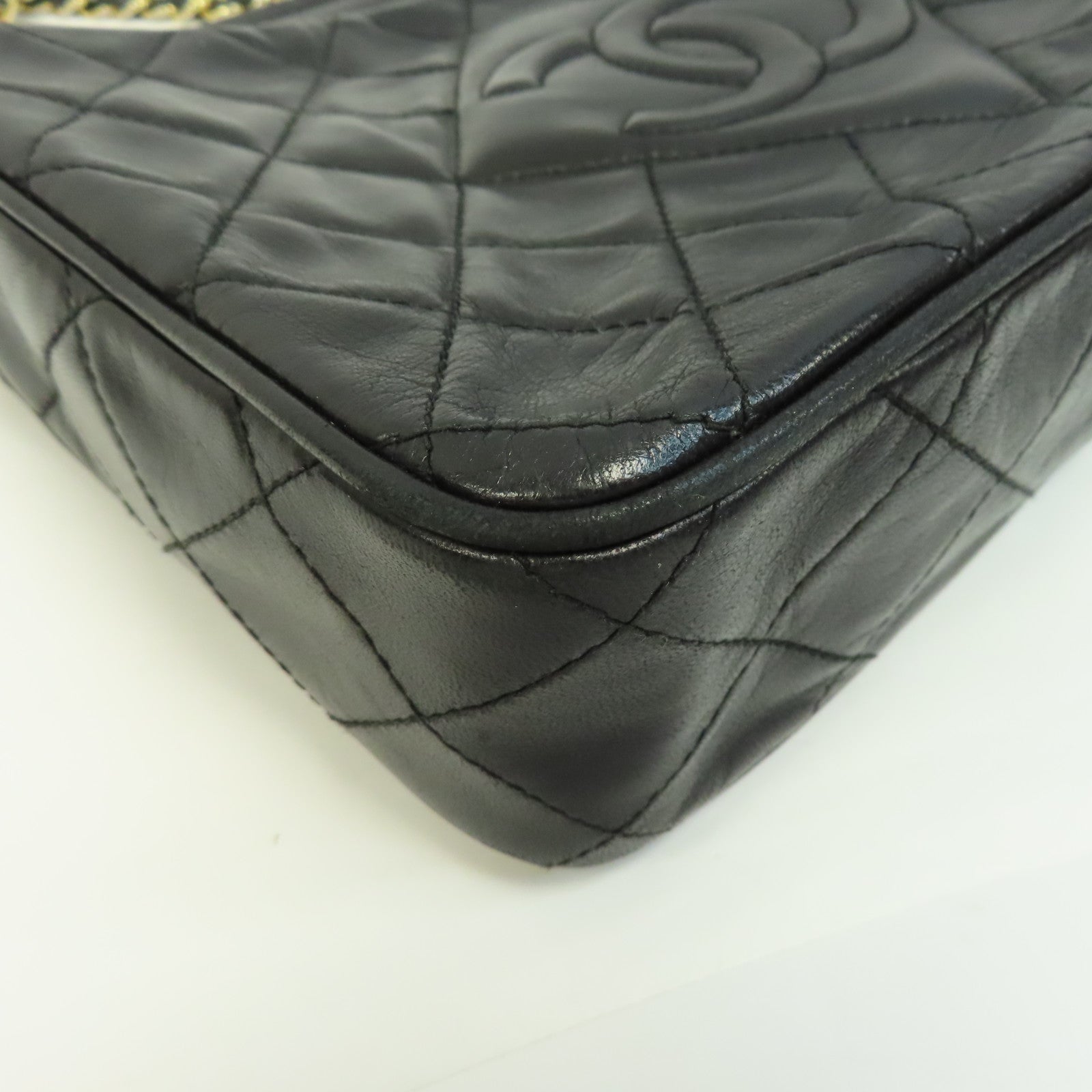 CHANEL 【激減優惠】菱格羊皮皮革Chain Shoulder金扣鏈帶肩背袋黑色