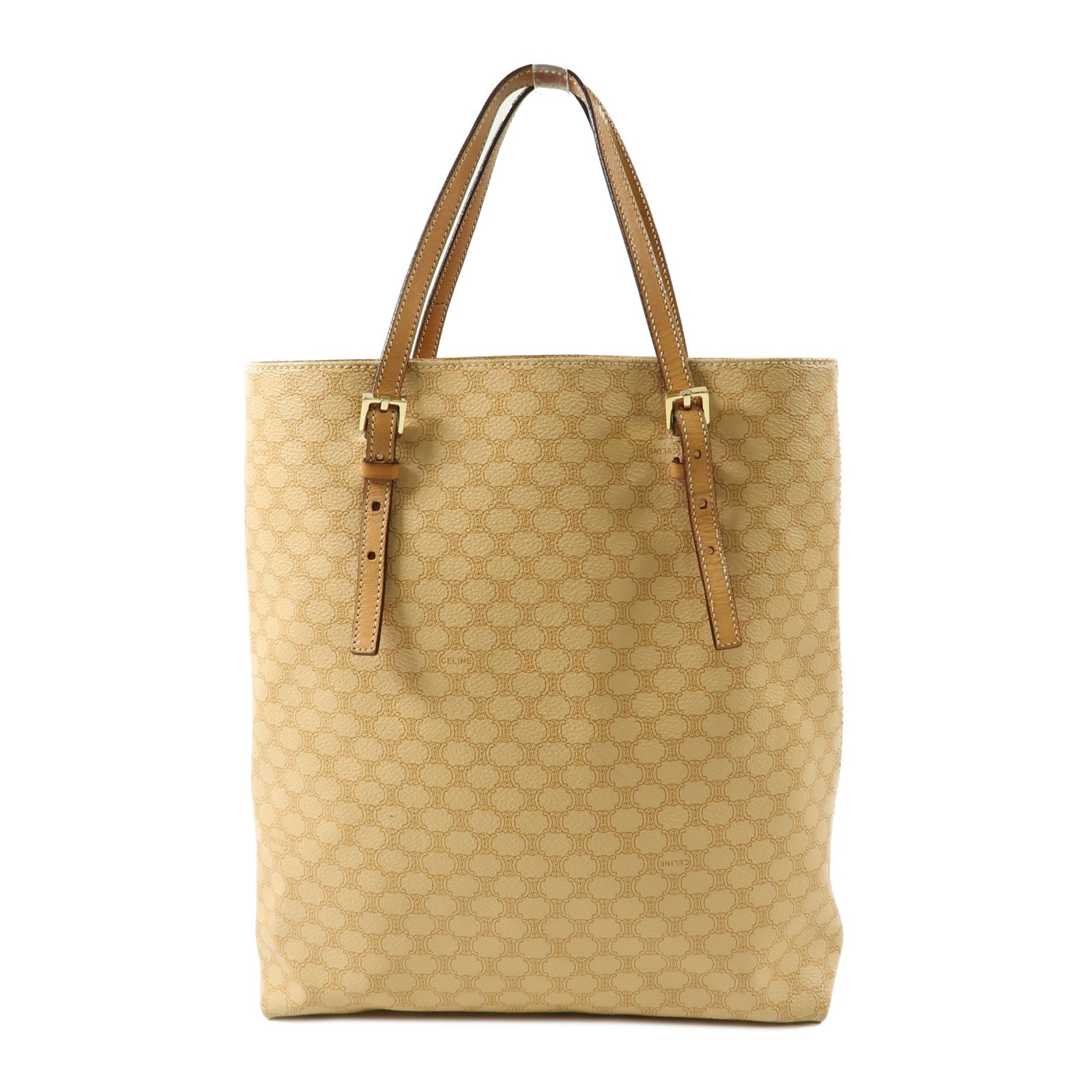 CELINE 塗層帆布/牛皮皮革Hand Bag金扣手挽袋淺褐色