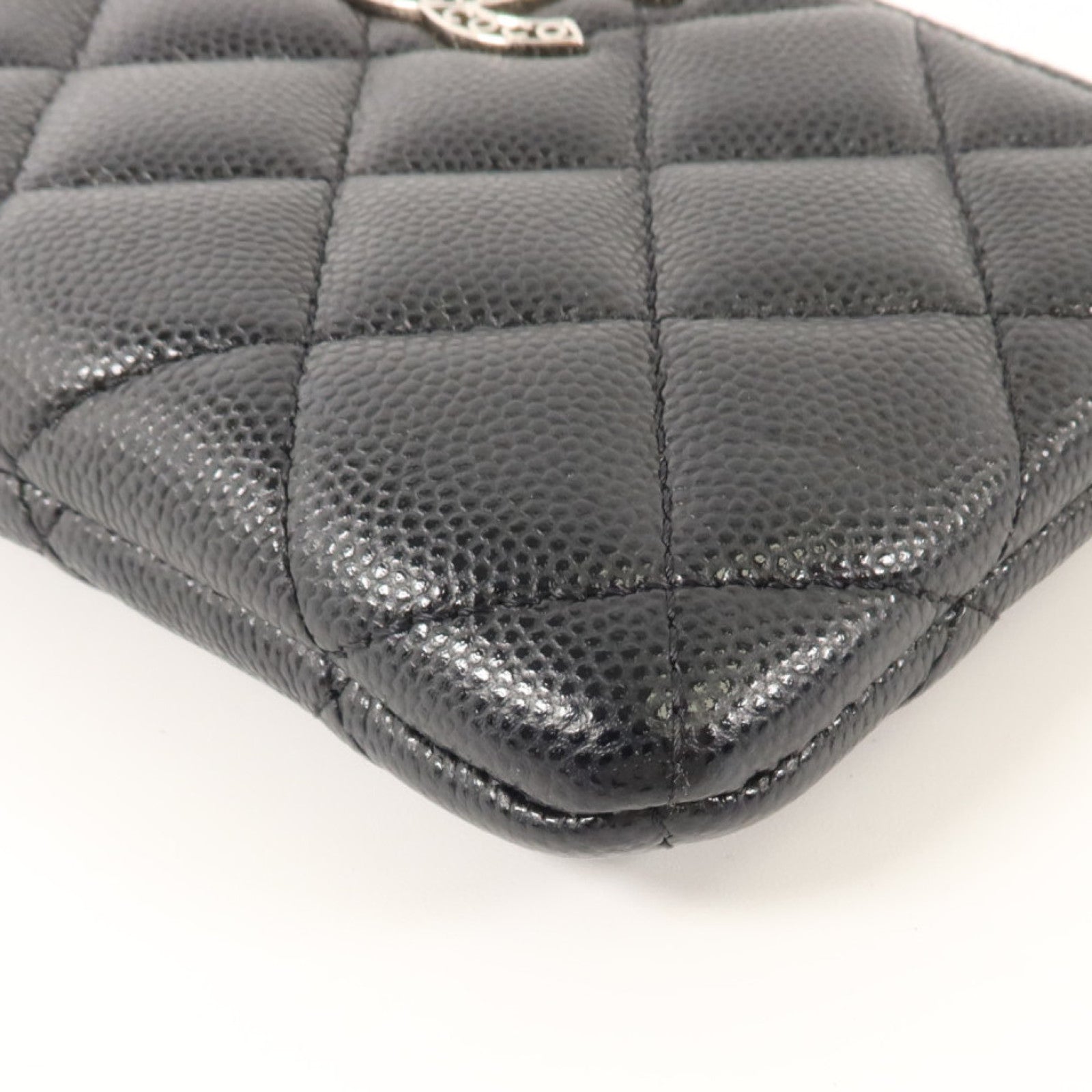 CHANEL 牛皮皮革Mini O Case Zip Pouch銀扣小袋