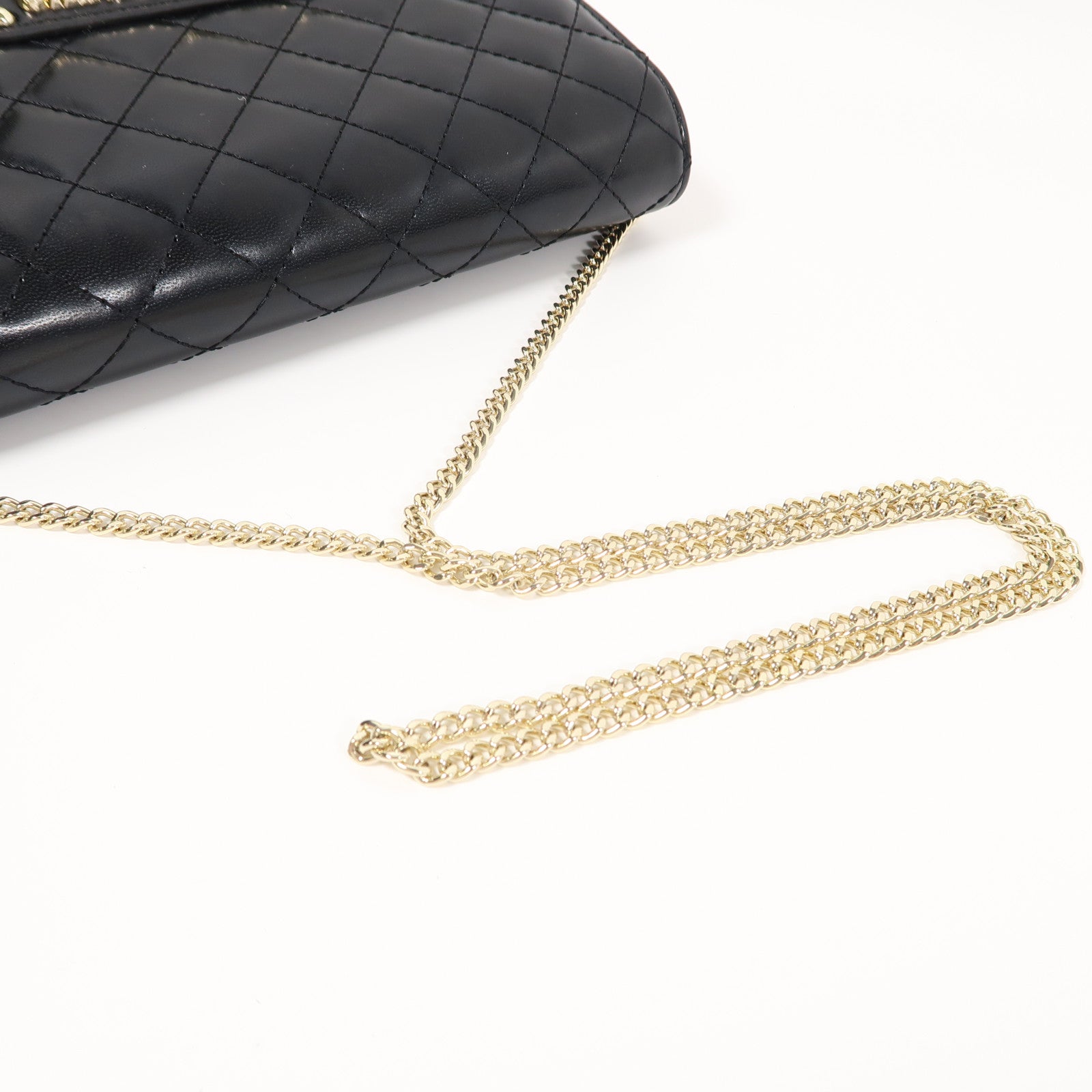 MOSCHINO 【激減優惠】菱格塗層帆布Chain Shoulder金扣鏈帶肩背袋黑色