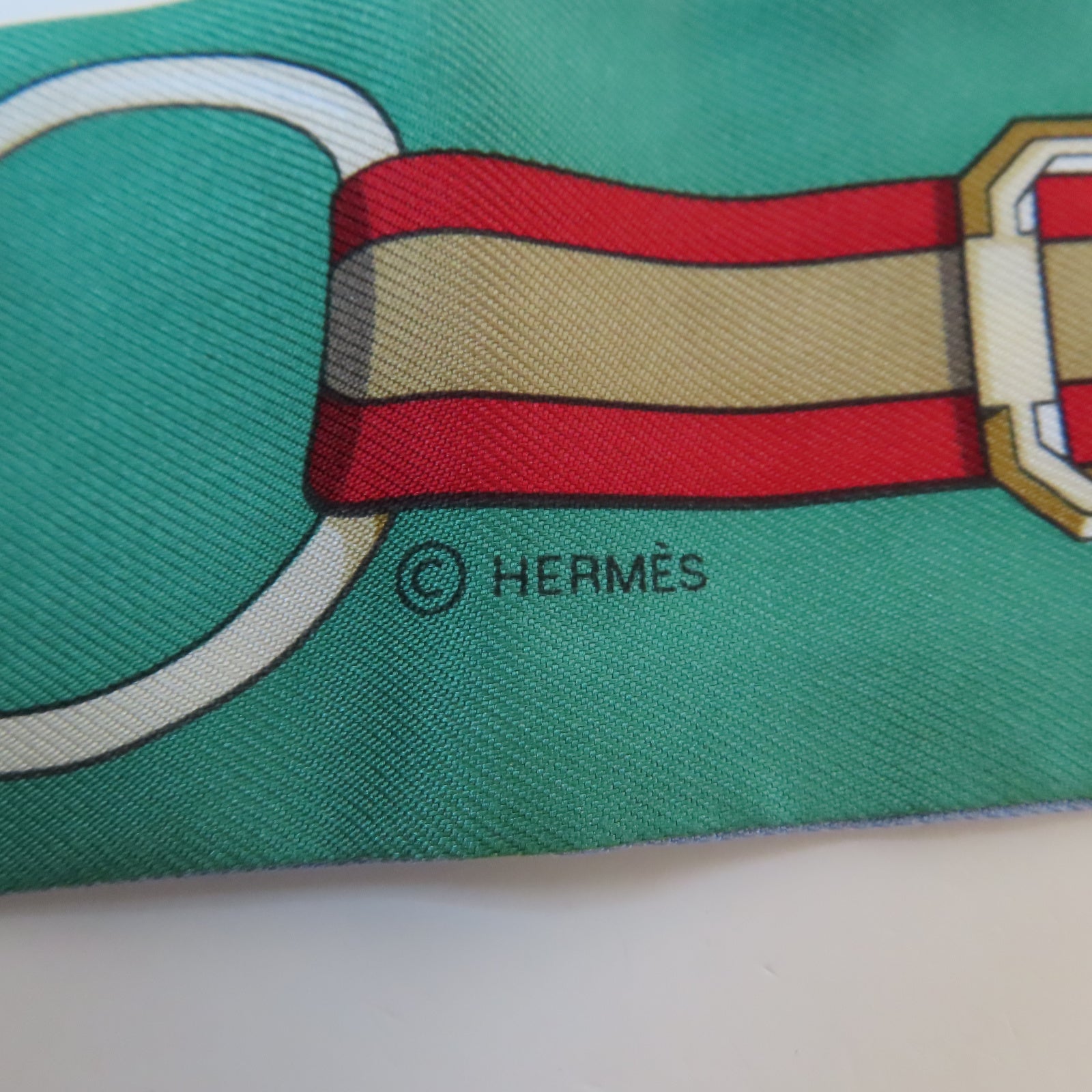 HERMES 絲質Twilly絲巾綠色/藍色