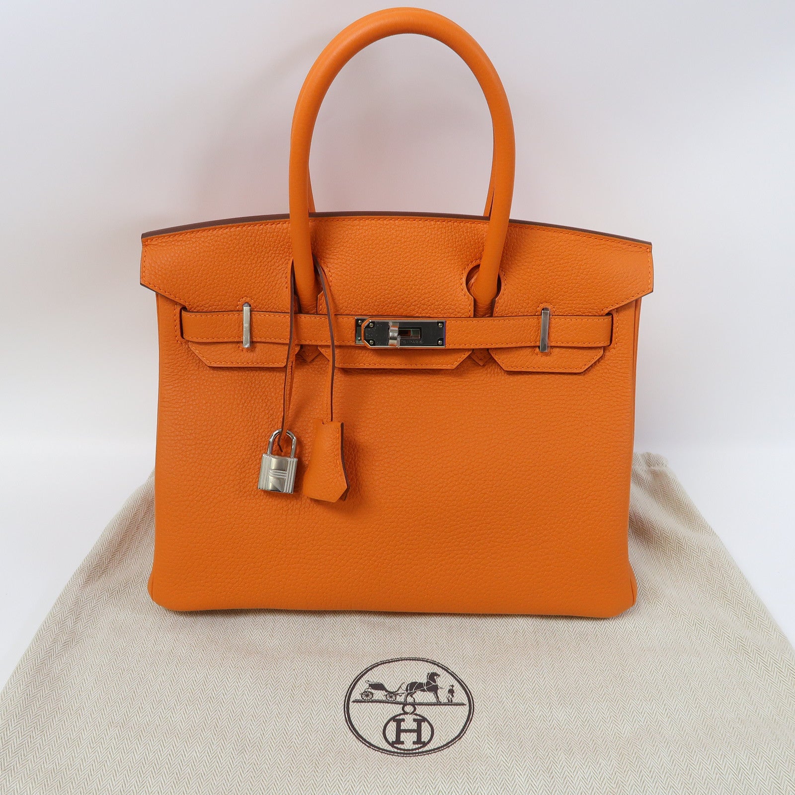 HERMES Togo皮革Birkin 30銀扣手挽袋火焰橙色