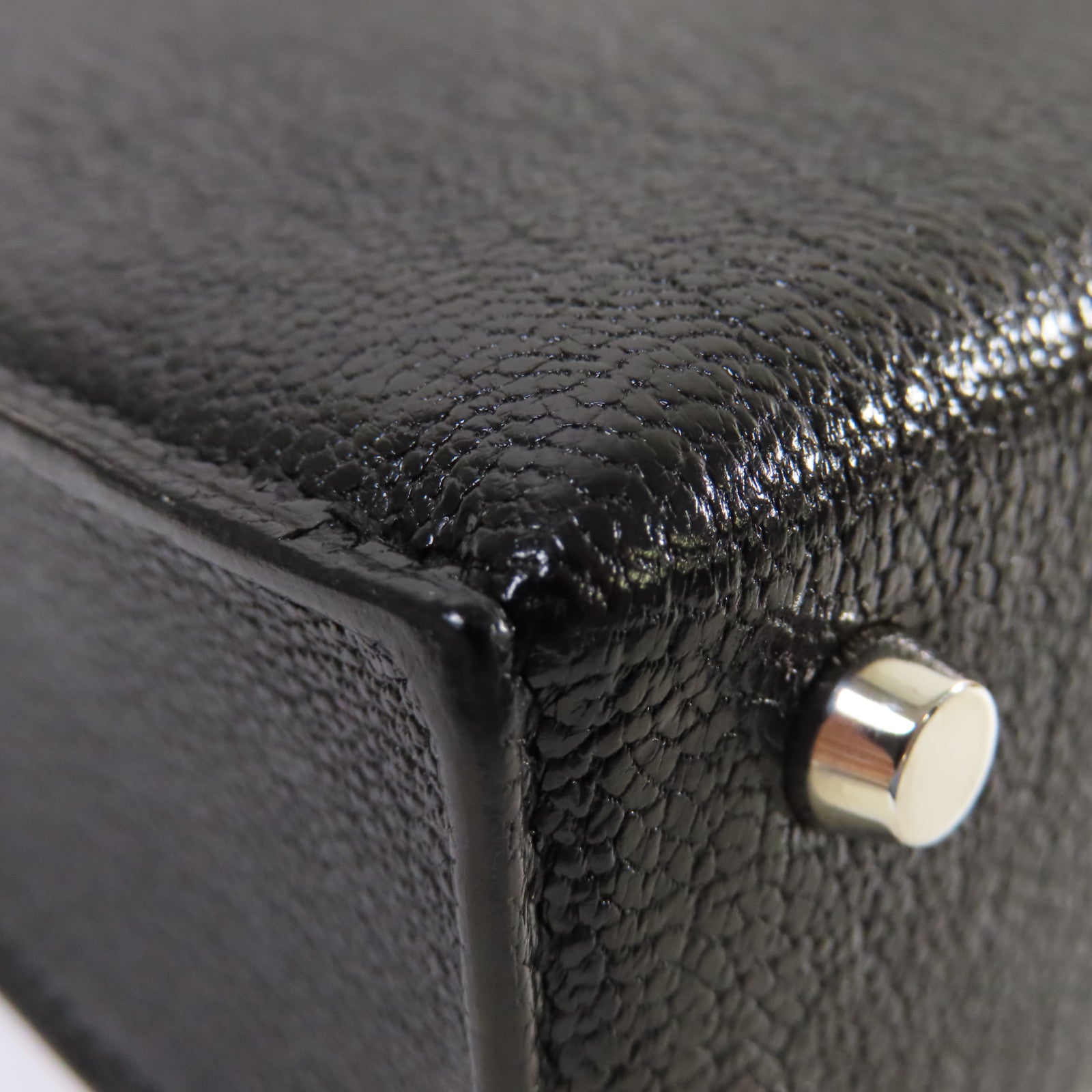 HERMES Chevre皮革Mini Verrou One Shoulder Bag銀扣肩背袋89 Noir黑色
