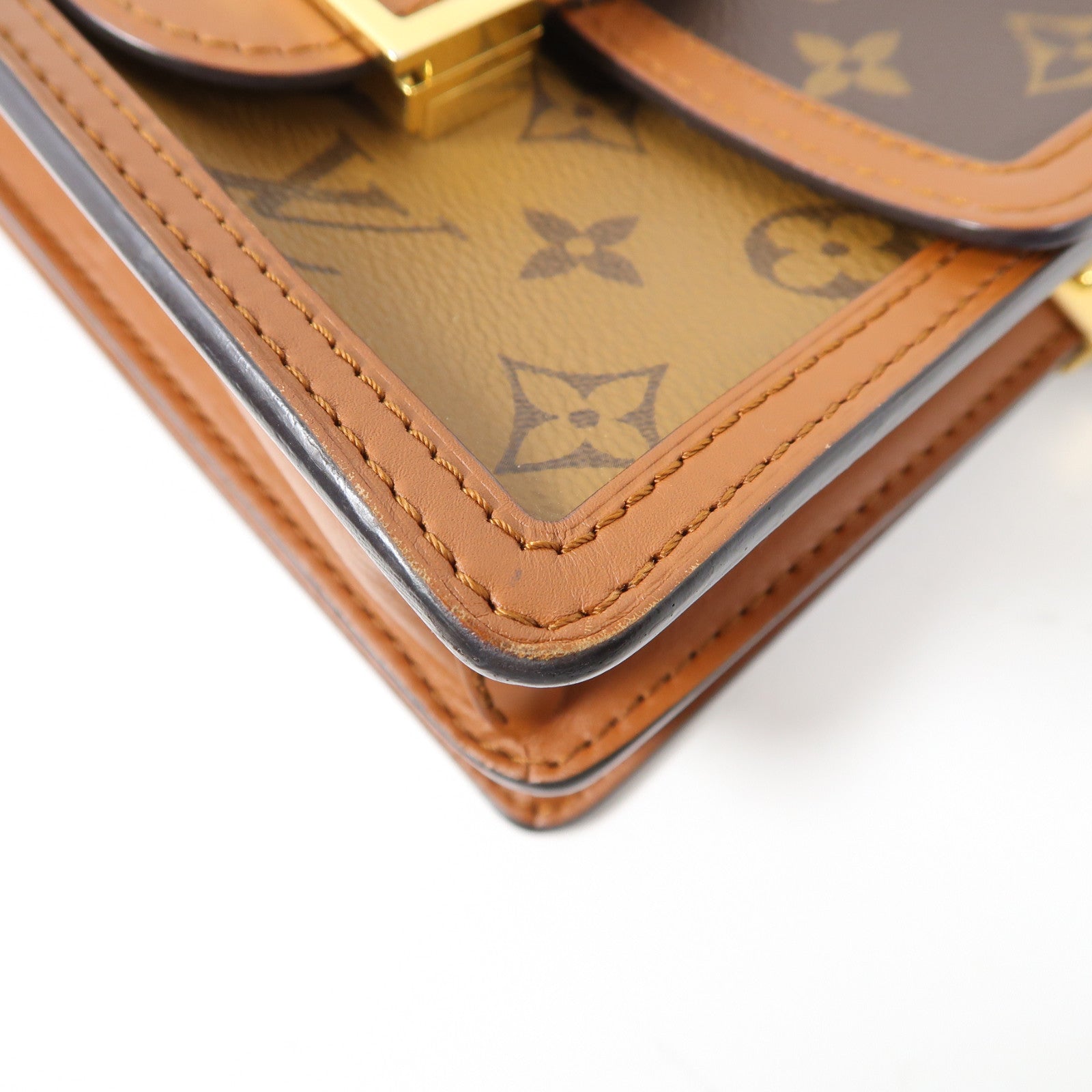 LOUIS VUITTON Monogram Reverse Mini Dauphine金扣肩背袋棕色