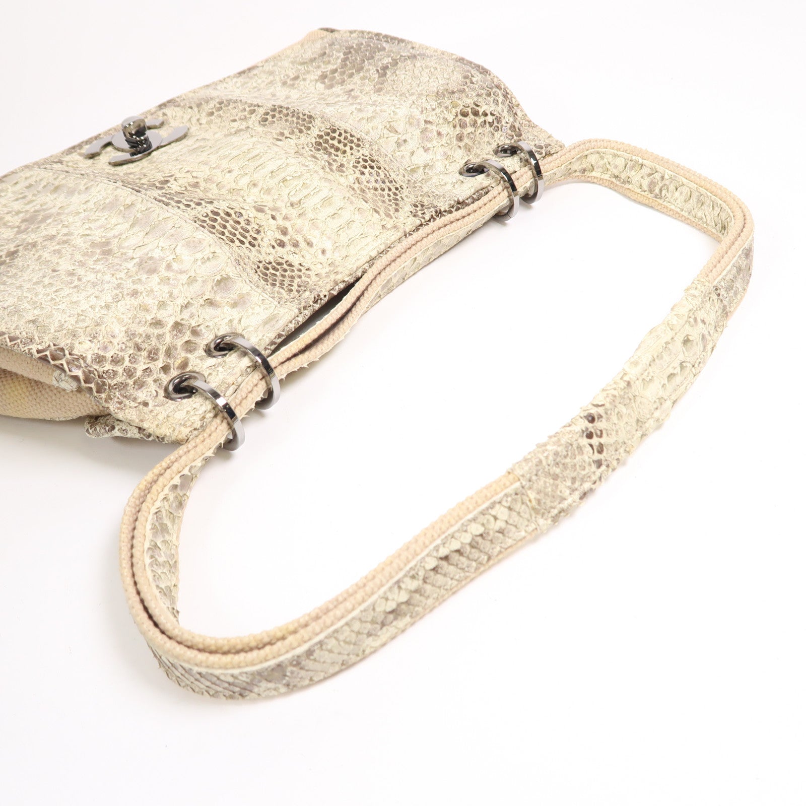 CHANEL 【激減優惠】蛇皮皮革/帆布Shoulder Bag銀扣肩背袋