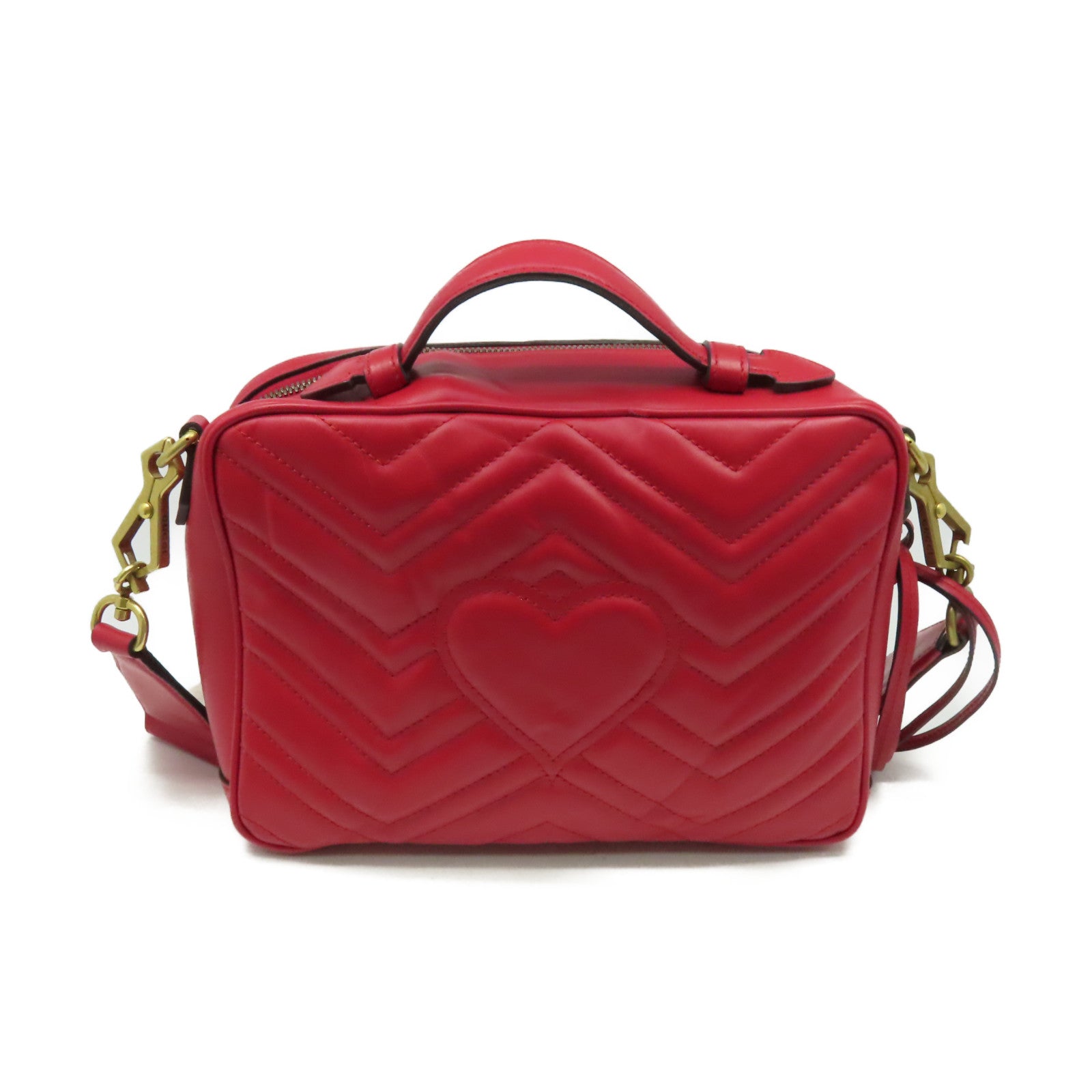 GUCCI **【激減優惠】牛皮皮革GG Marmont 2Way Shoulder Bag金扣鏈帶手挽肩背兩用袋紅色