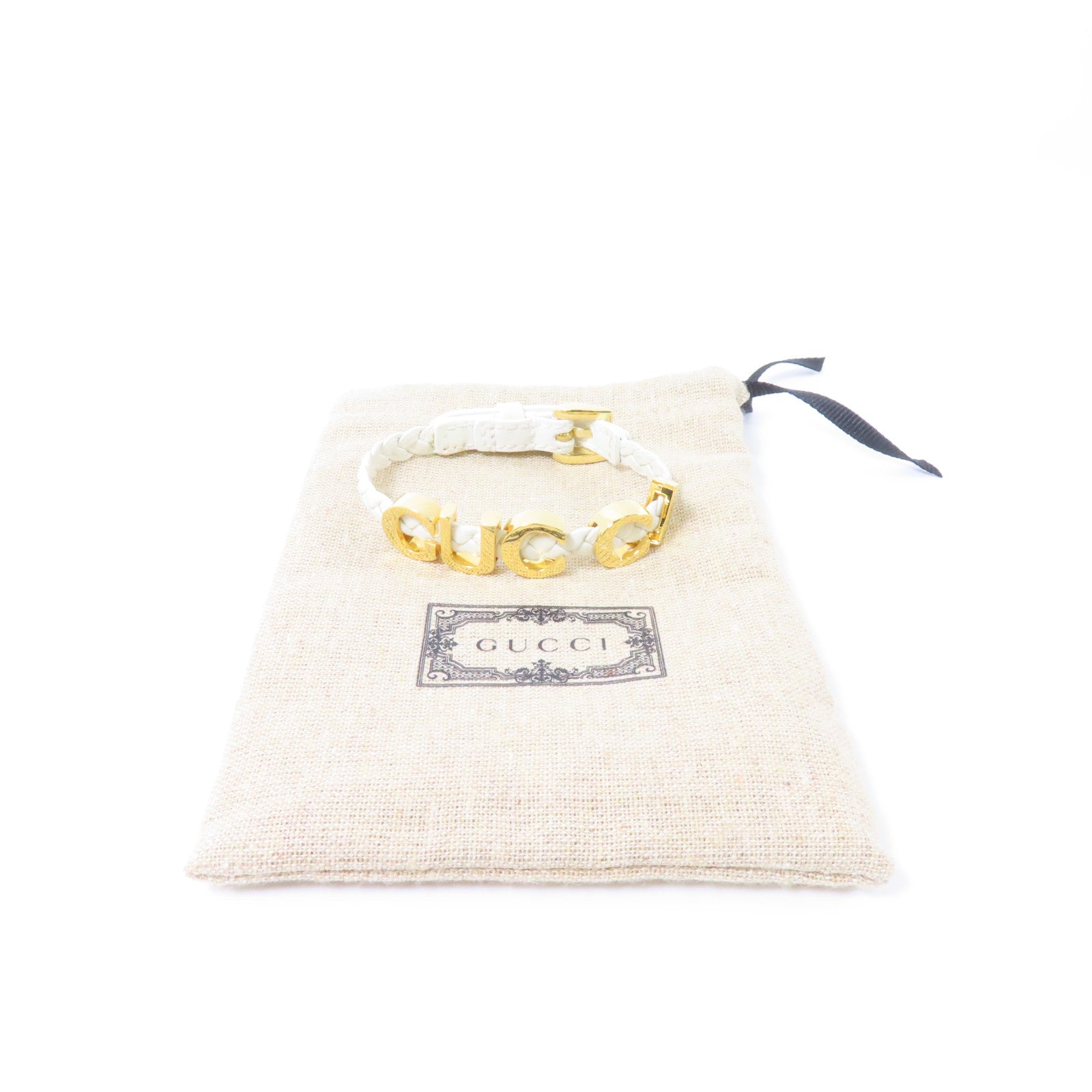 GUCCI 牛皮皮革Bangle金扣手鐲白色