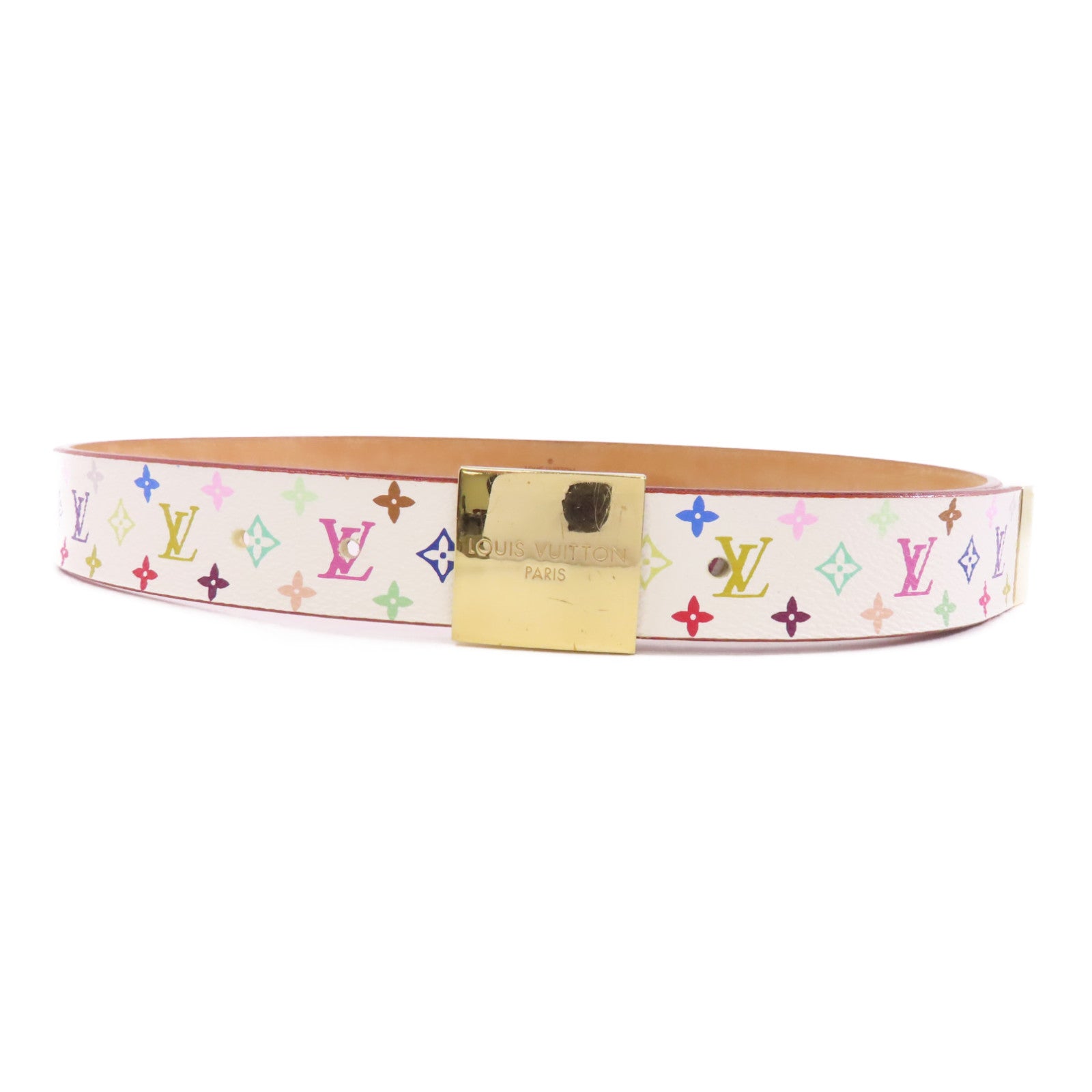LOUIS VUITTON Monogram Multicolore Ceinture Carre Belt 80cm金扣皮帶白色/彩色