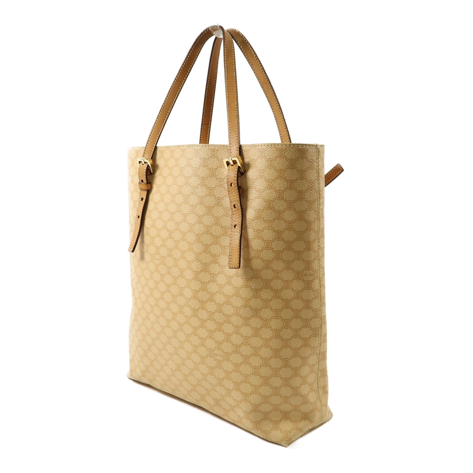 CELINE 塗層帆布/牛皮皮革Hand Bag金扣手挽袋淺褐色