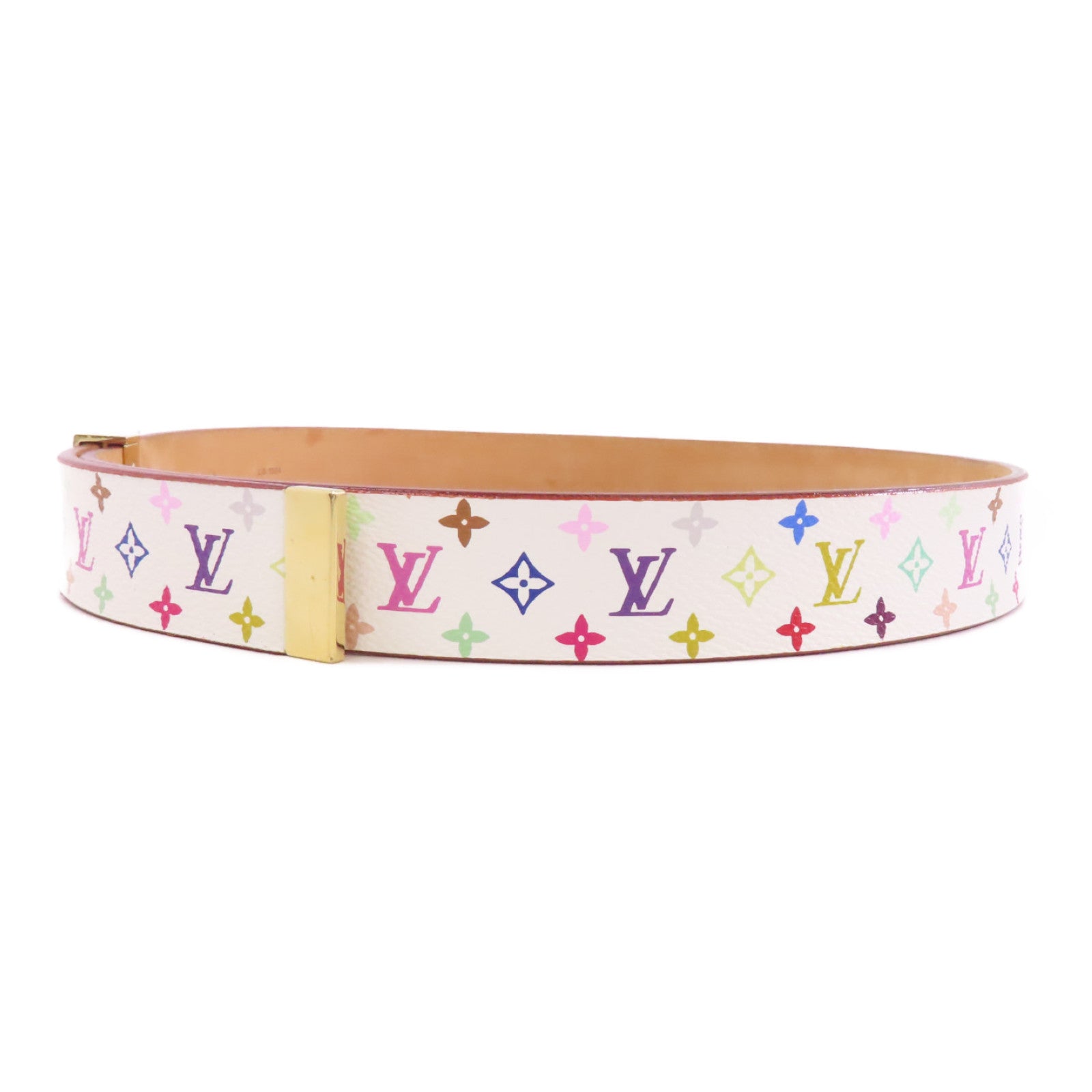 LOUIS VUITTON Monogram Multicolore Ceinture Carre Belt 80cm金扣皮帶白色/彩色