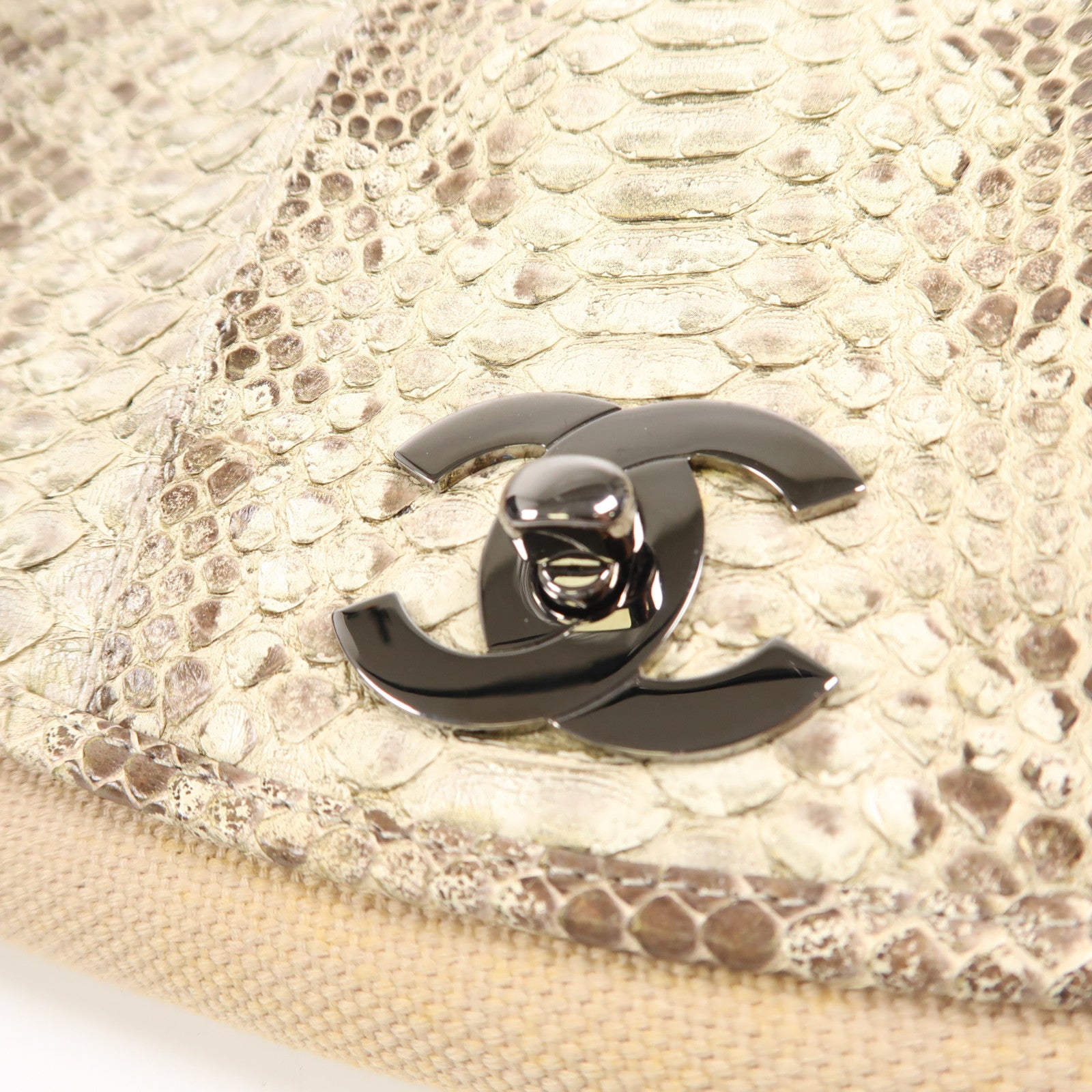 CHANEL 蛇皮皮革/帆布Shoulder Bag銀扣肩背袋