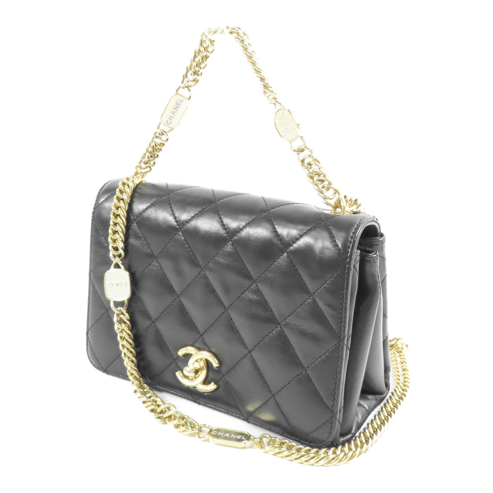 CHANEL 羊皮皮革Matelasse Bag金扣手挽肩背兩用袋