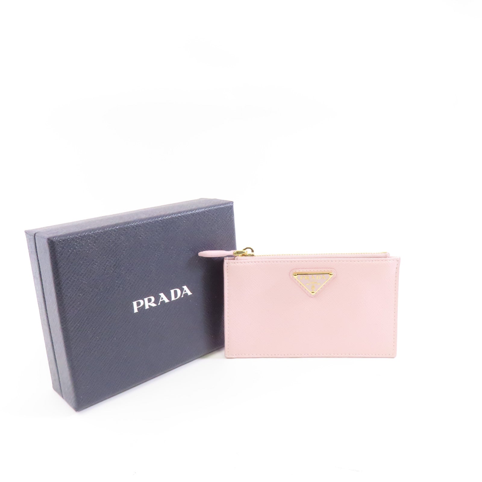 PRADA Saffiano皮革Card Case金扣卡片套粉紅色