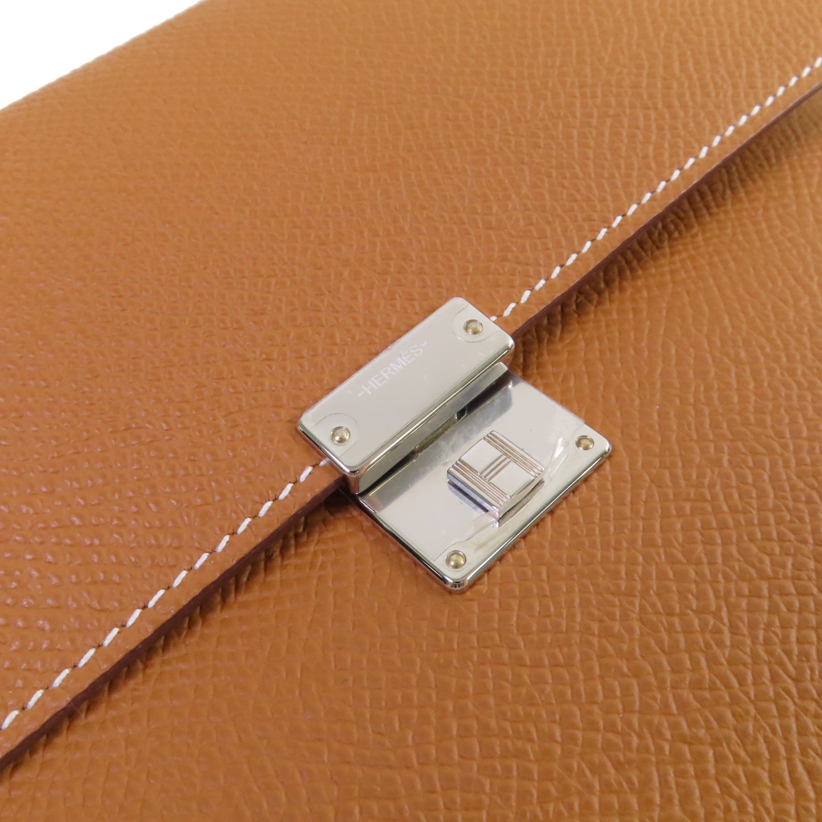 HERMES Epsom皮革Clic 16 Shoulder Bag銀扣肩背袋Gold金棕色