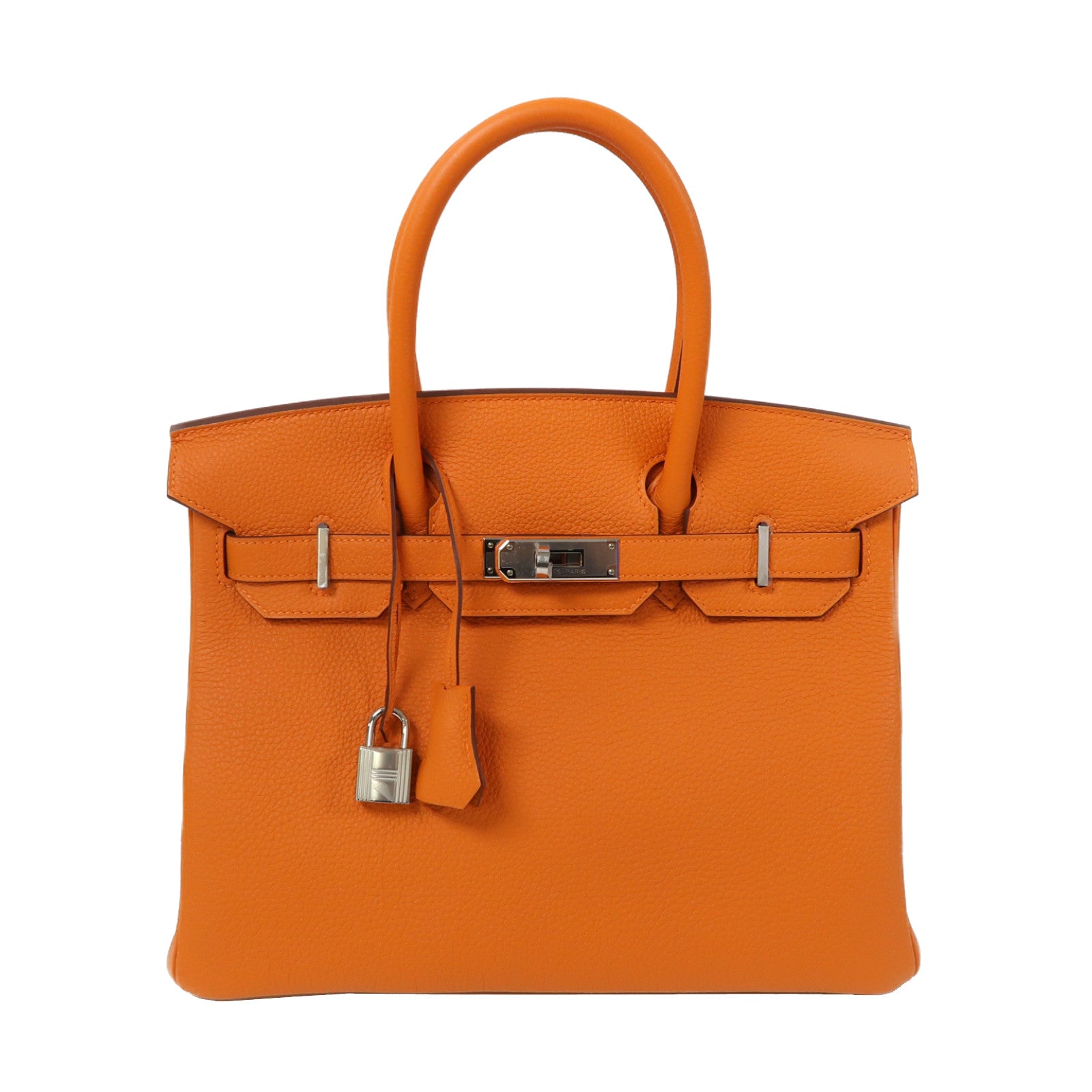 HERMES Togo皮革Birkin 30銀扣手挽袋火焰橙色