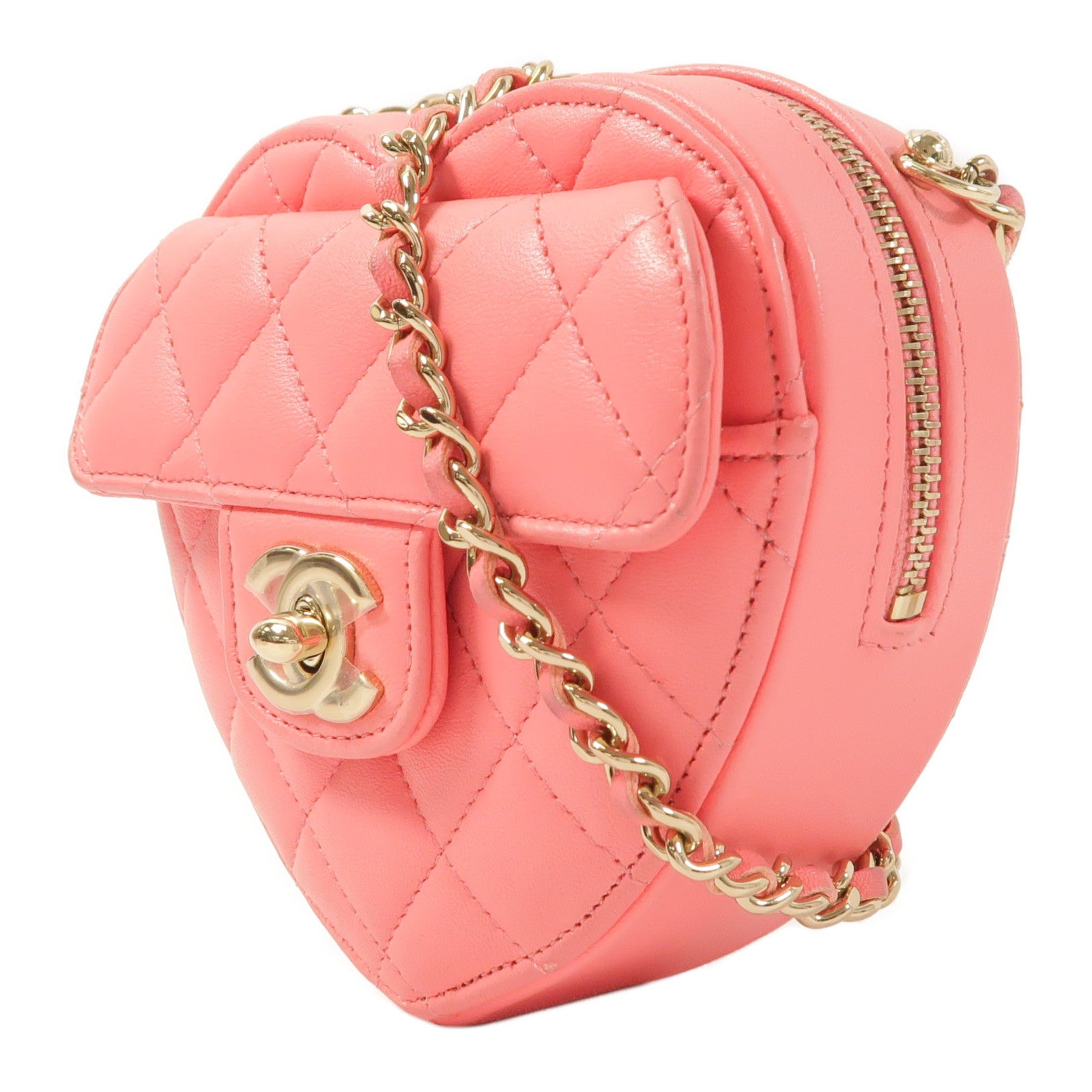 CHANEL 羊皮皮革CC in Love Heart金扣鏈帶肩背袋