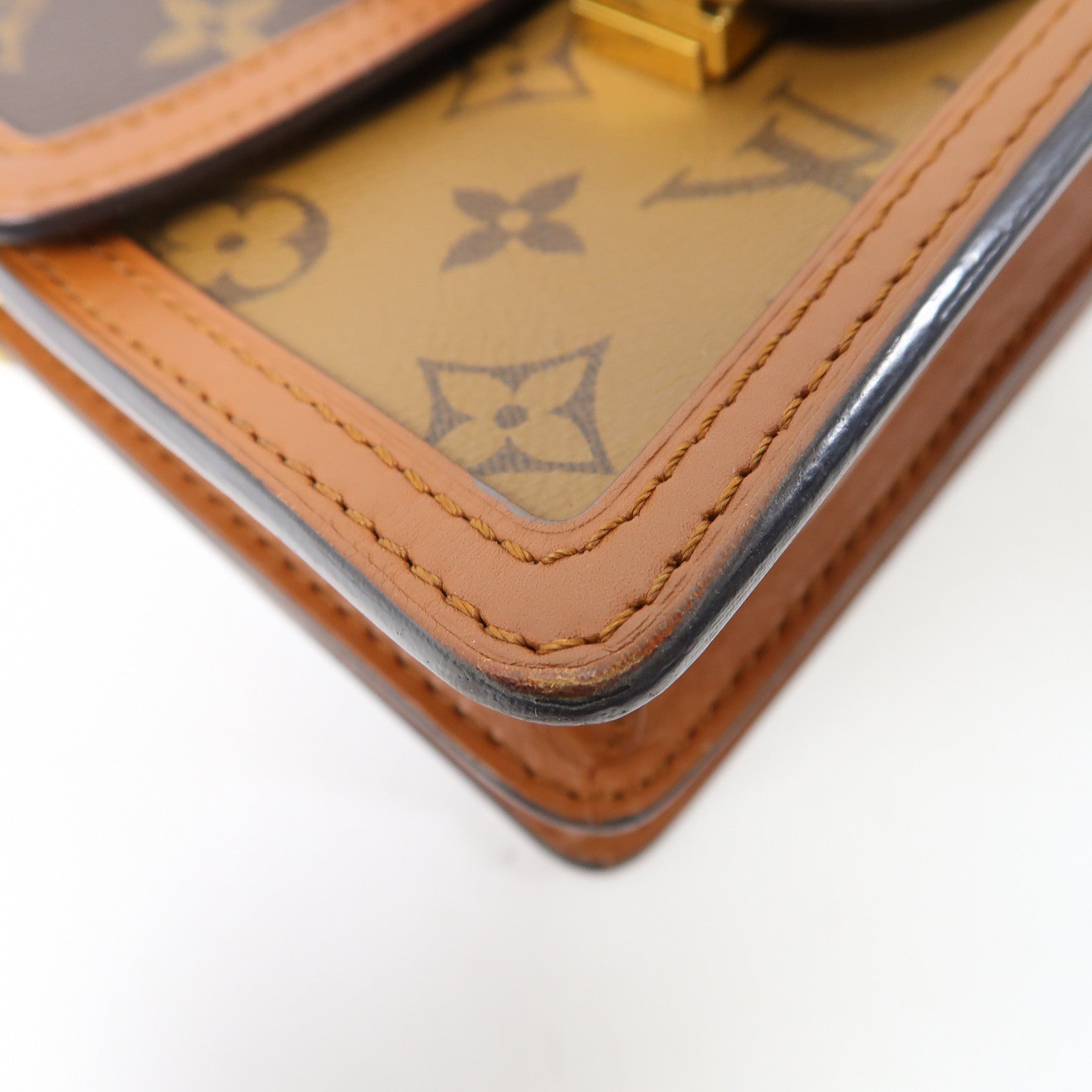 LOUIS VUITTON Monogram Reverse Mini Dauphine金扣肩背袋棕色