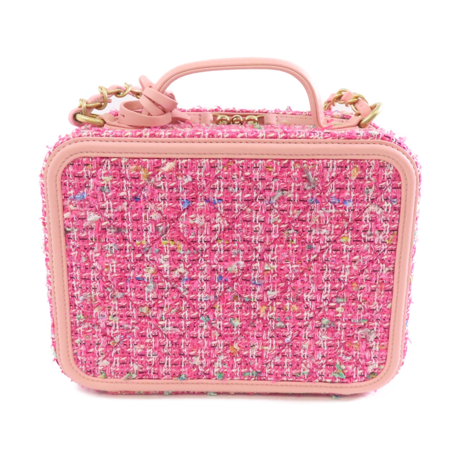 CHANEL 軟呢Vanity Case金扣手挽肩背兩用袋粉紅色