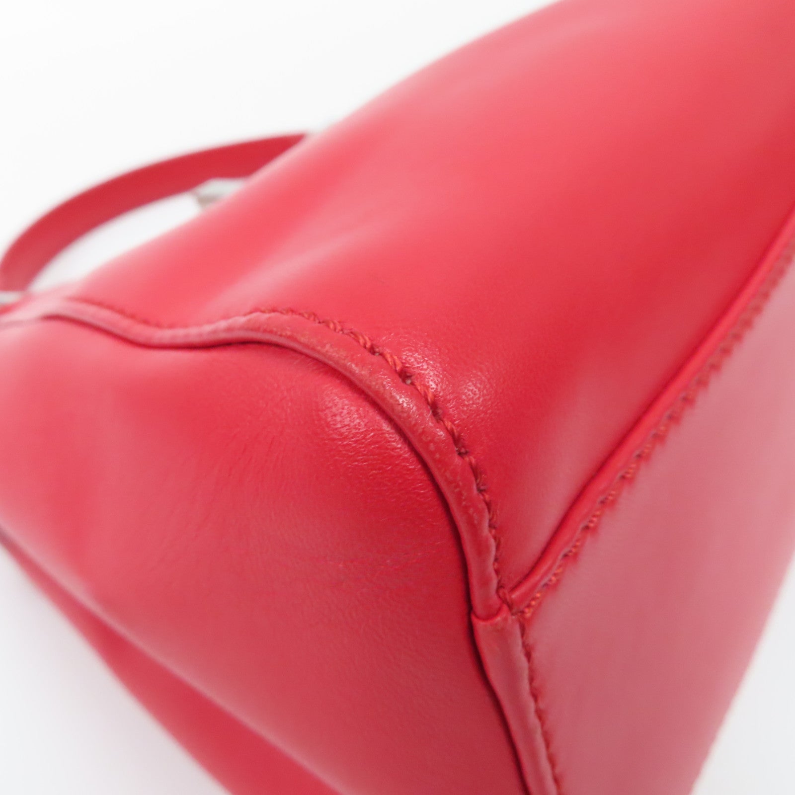 FENDI 羊皮皮革Mini Peekaboo銀扣手挽肩背兩用袋紅色