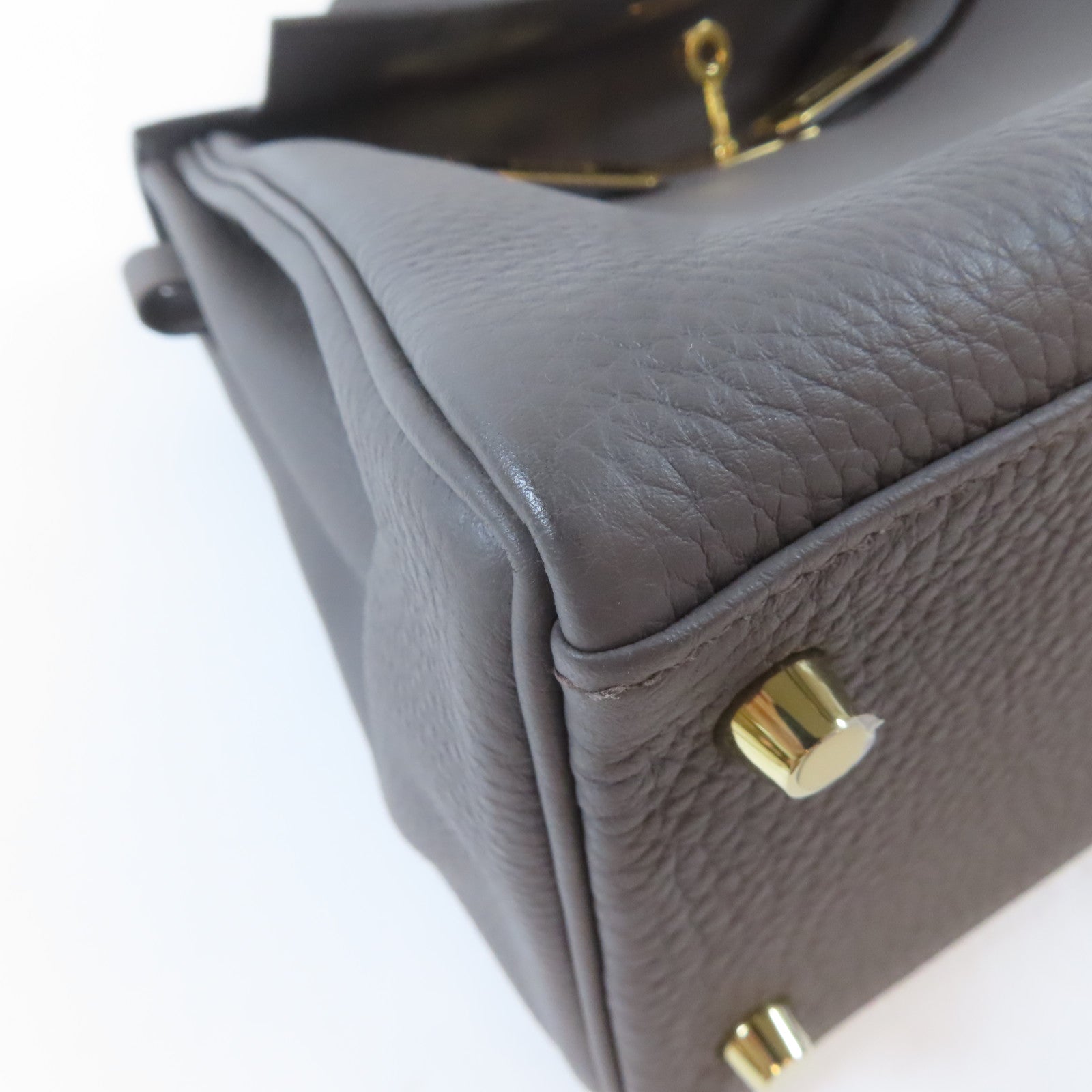 HERMES Clemence皮革Kelly28金扣手挽肩背兩用袋Etain/灰色
