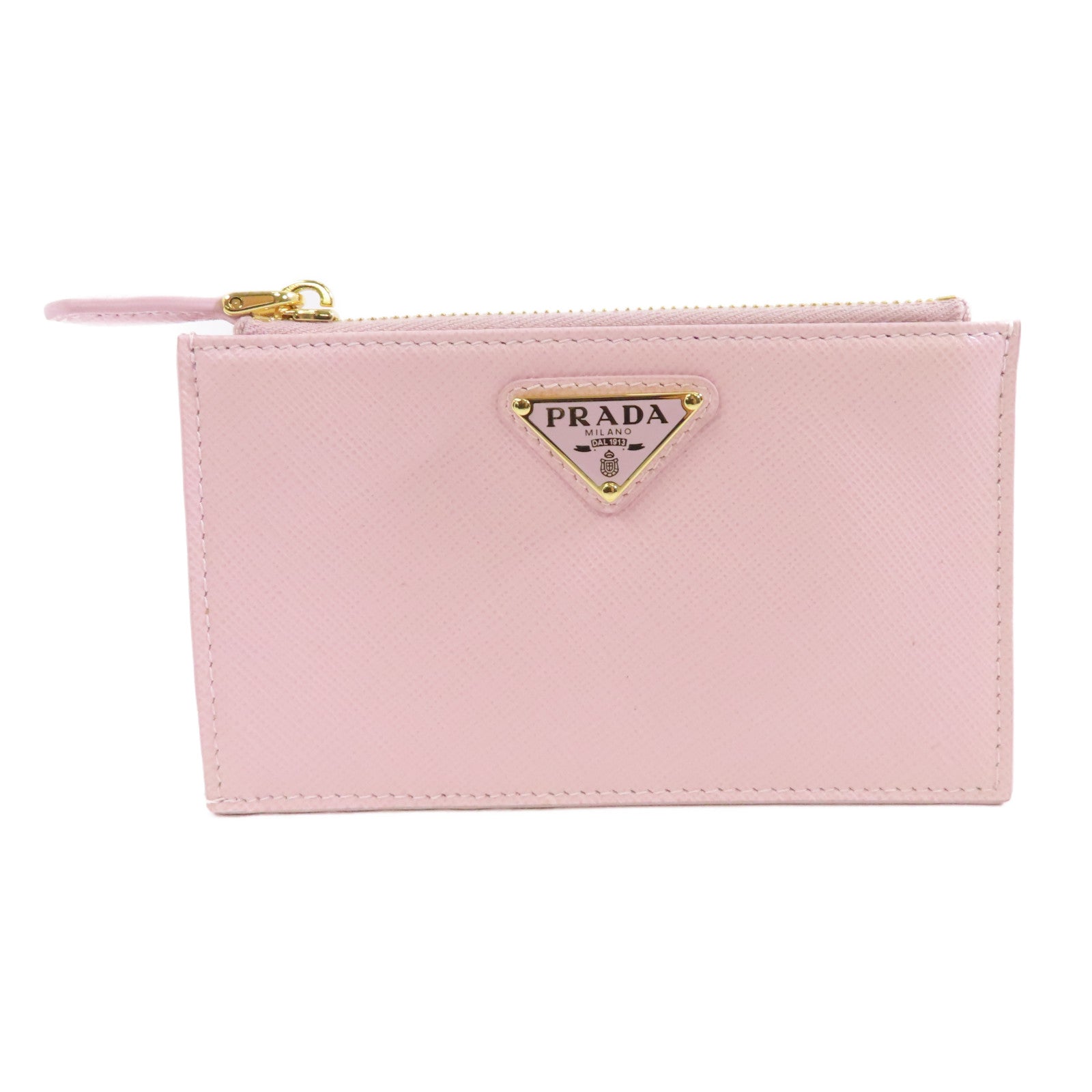PRADA Saffiano皮革Card Case金扣卡片套粉紅色