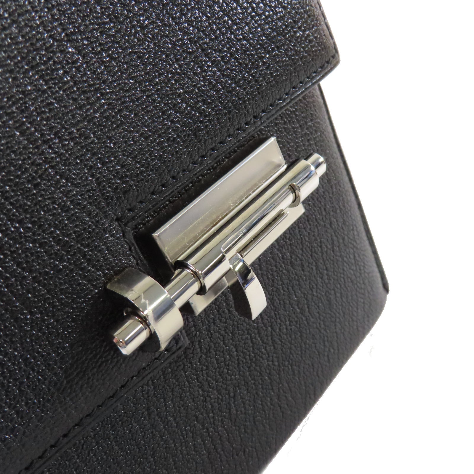 HERMES Chevre皮革Mini Verrou One Shoulder Bag銀扣肩背袋89 Noir黑色