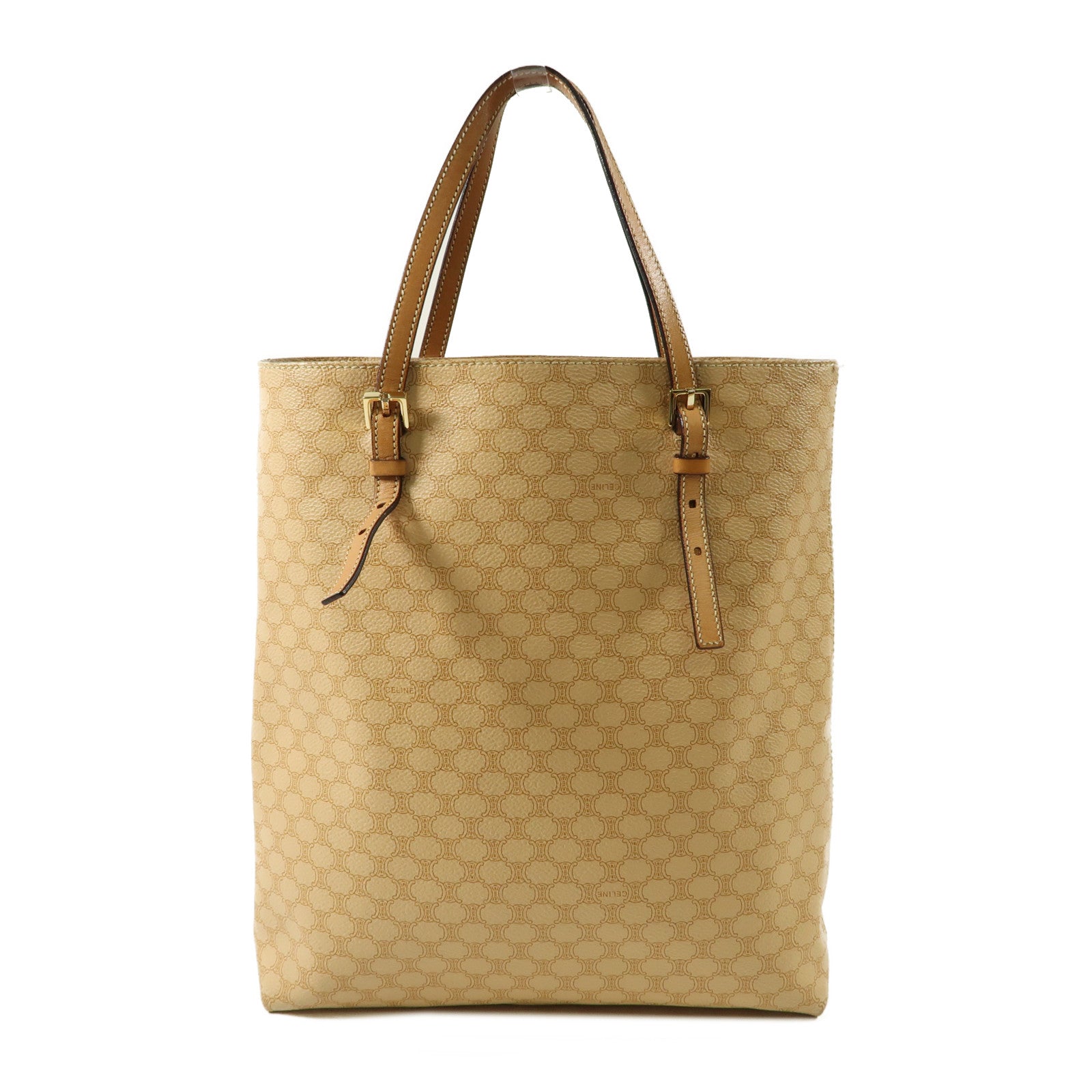 CELINE 塗層帆布/牛皮皮革Hand Bag金扣手挽袋淺褐色