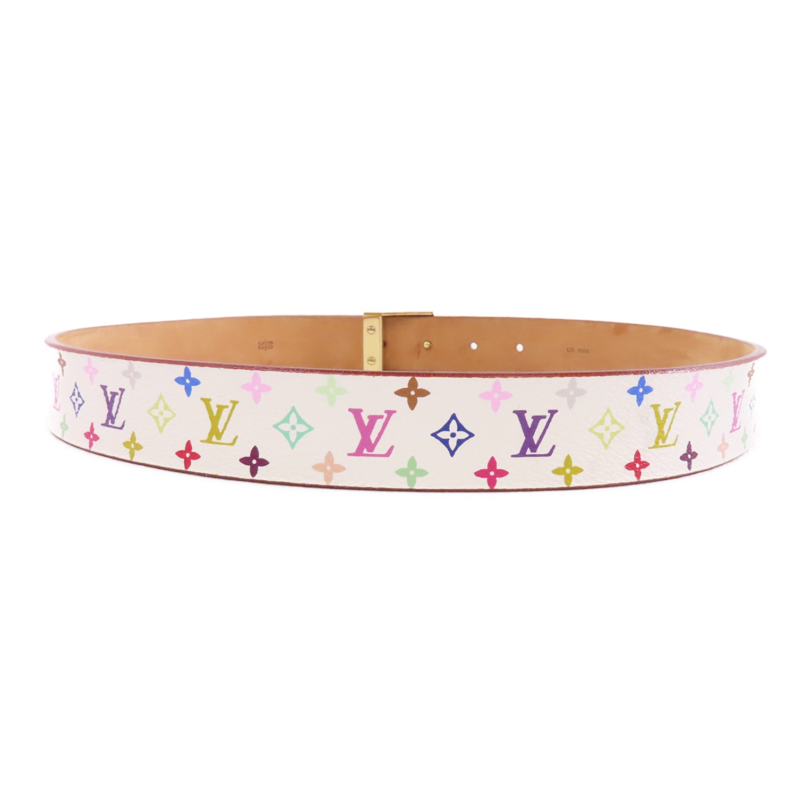 LOUIS VUITTON Monogram Multicolore Ceinture Carre Belt 80cm金扣皮帶白色/彩色