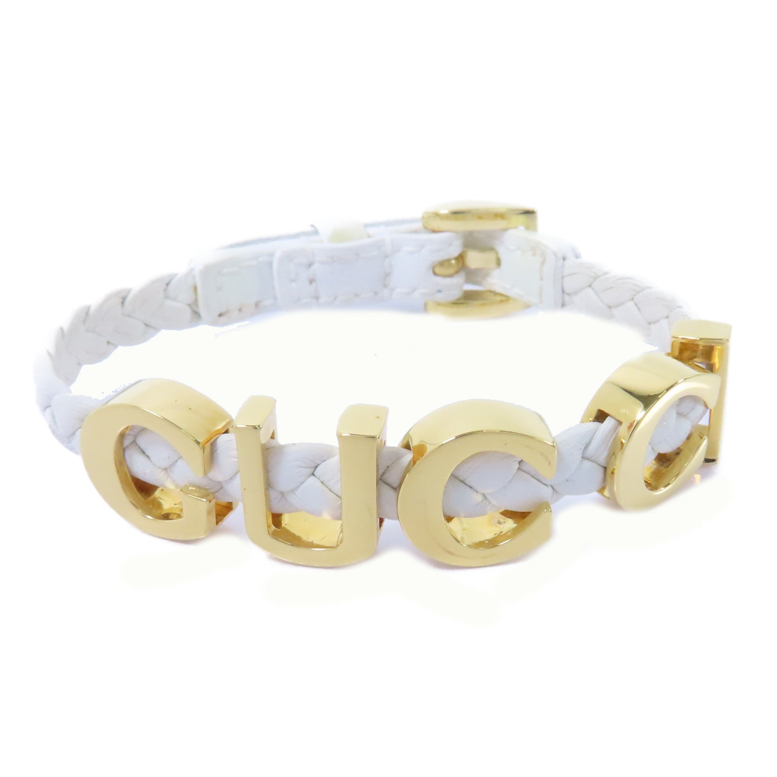 GUCCI 牛皮皮革Bangle金扣手鐲白色
