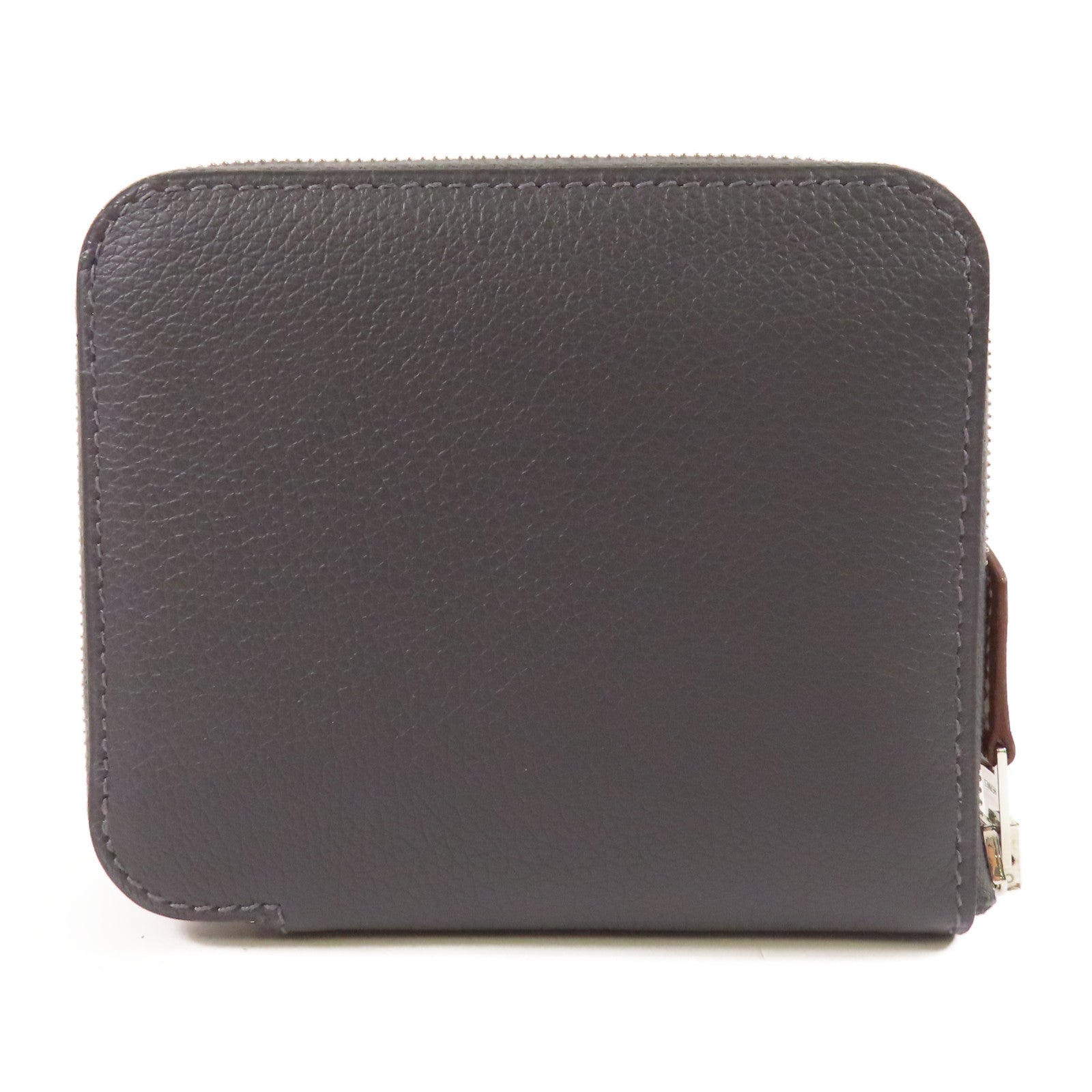 HERMES Epsom皮革/絲質Silk In Compact Wallet銀扣錢包Ardoise