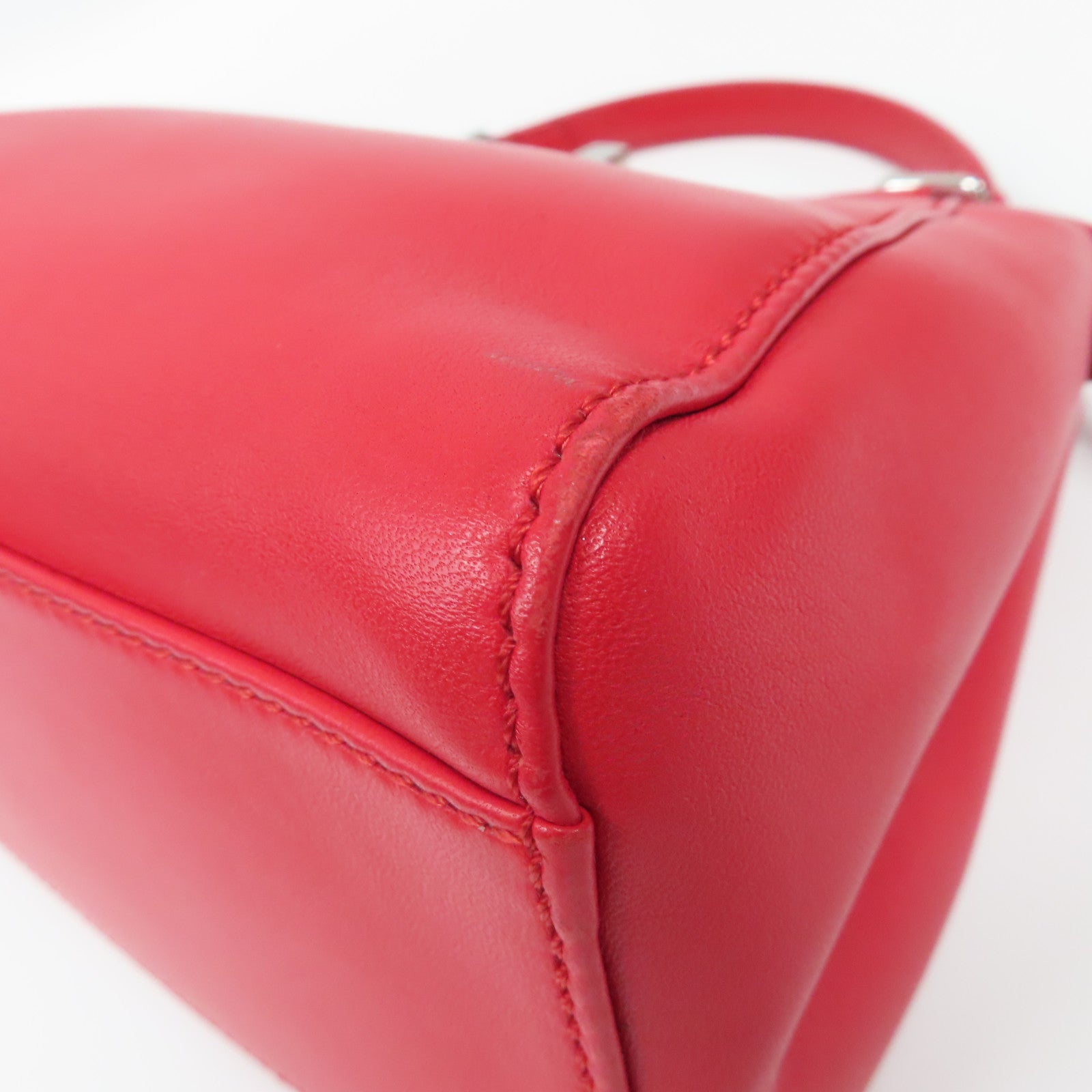 FENDI 羊皮皮革Mini Peekaboo銀扣手挽肩背兩用袋紅色