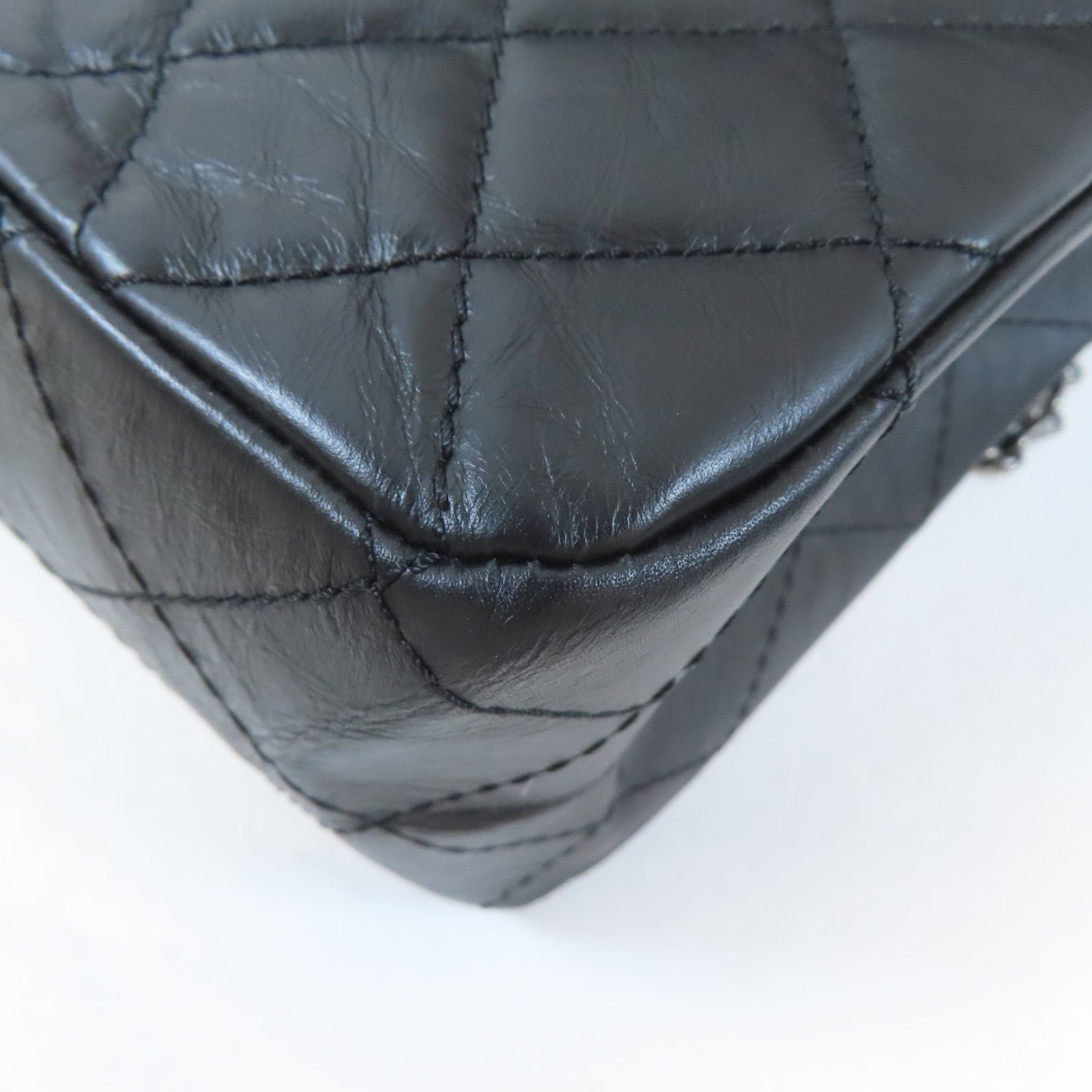 CHANEL 菱格牛皮皮革2.55 Shoulder Bag鏈帶肩背袋黑色