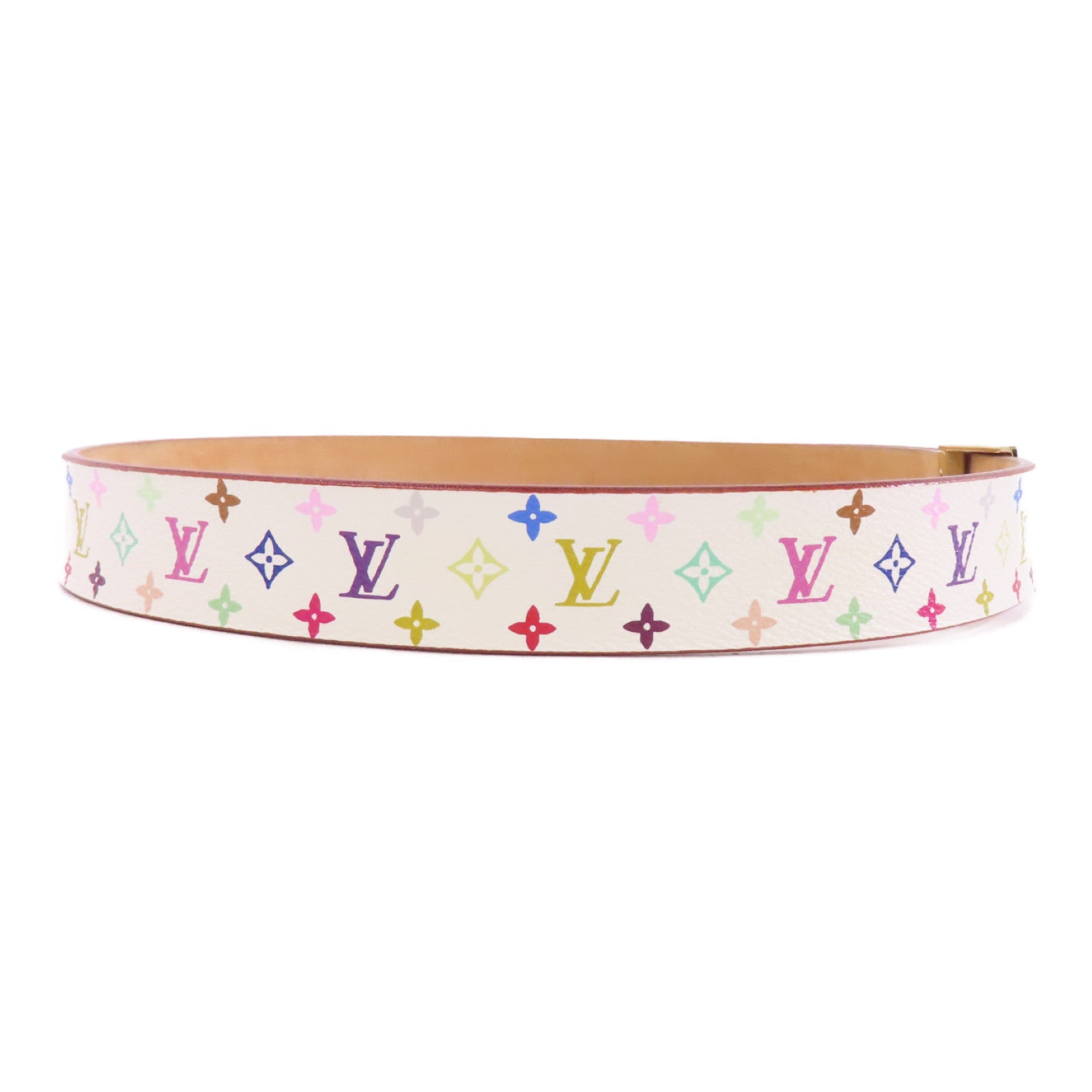 LOUIS VUITTON Monogram Multicolore Ceinture Carre Belt 80cm金扣皮帶白色/彩色
