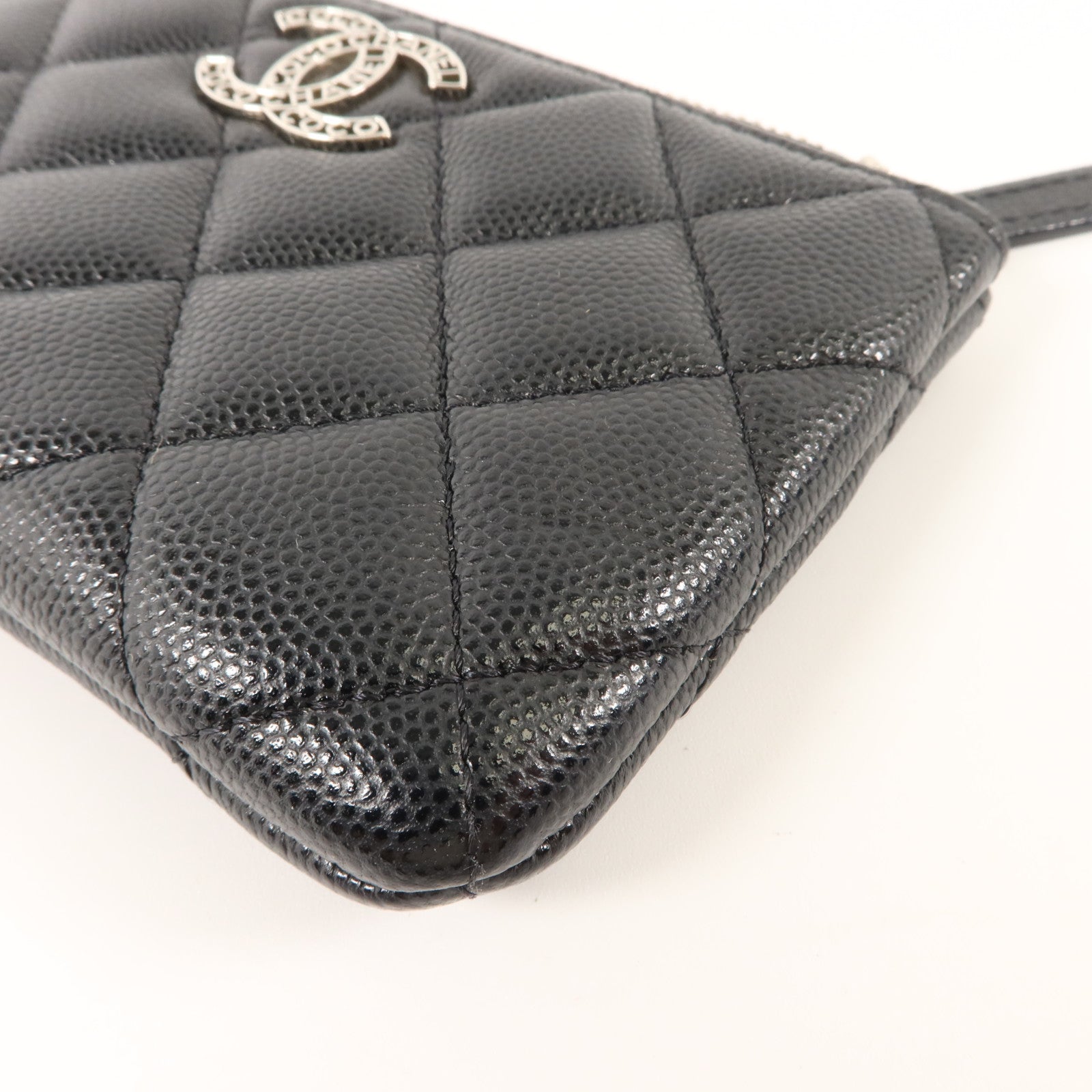 CHANEL 牛皮皮革Mini O Case Zip Pouch銀扣小袋