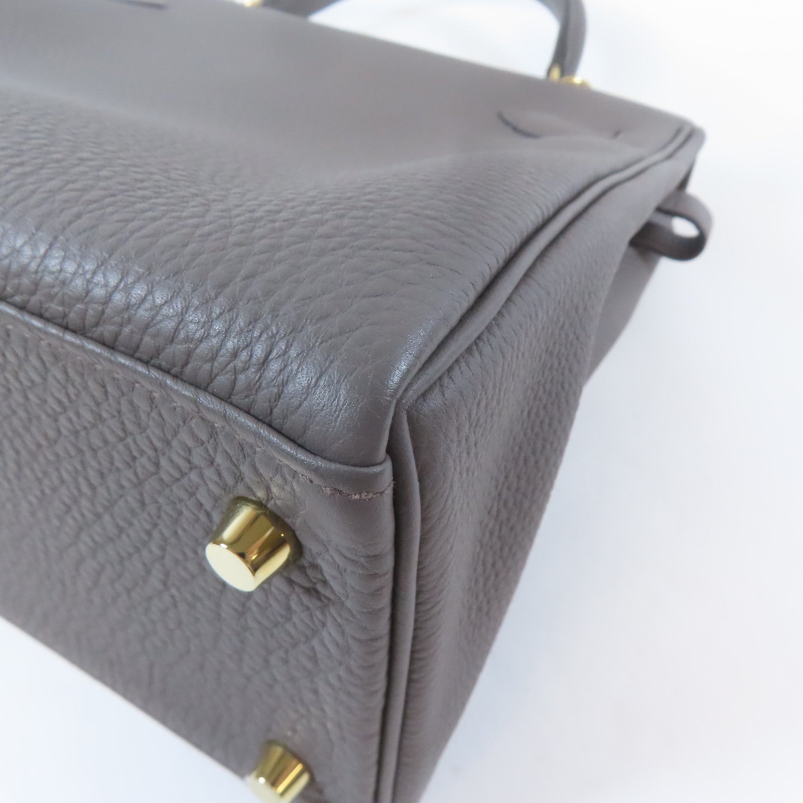 HERMES Clemence皮革Kelly28金扣手挽肩背兩用袋Etain/灰色