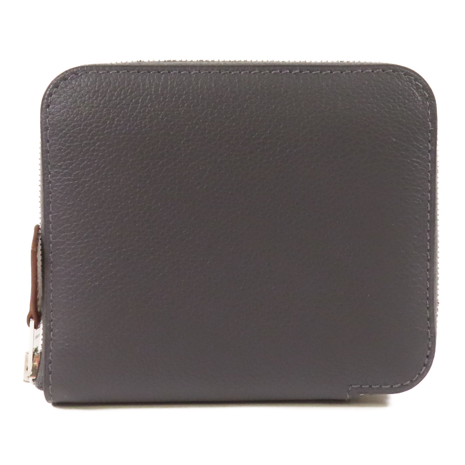 HERMES Epsom皮革/絲質Silk In Compact Wallet銀扣錢包Ardoise