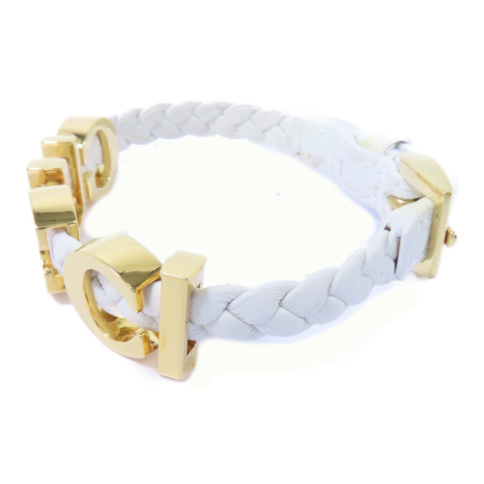 GUCCI 牛皮皮革Bangle金扣手鐲白色