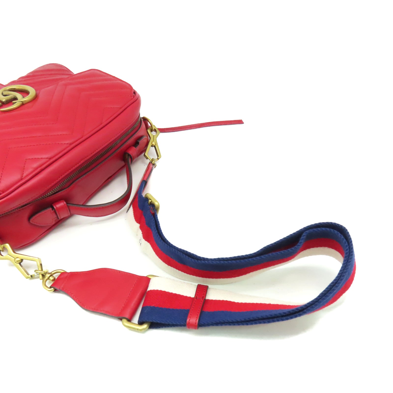 GUCCI **【激減優惠】牛皮皮革GG Marmont 2Way Shoulder Bag金扣鏈帶手挽肩背兩用袋紅色