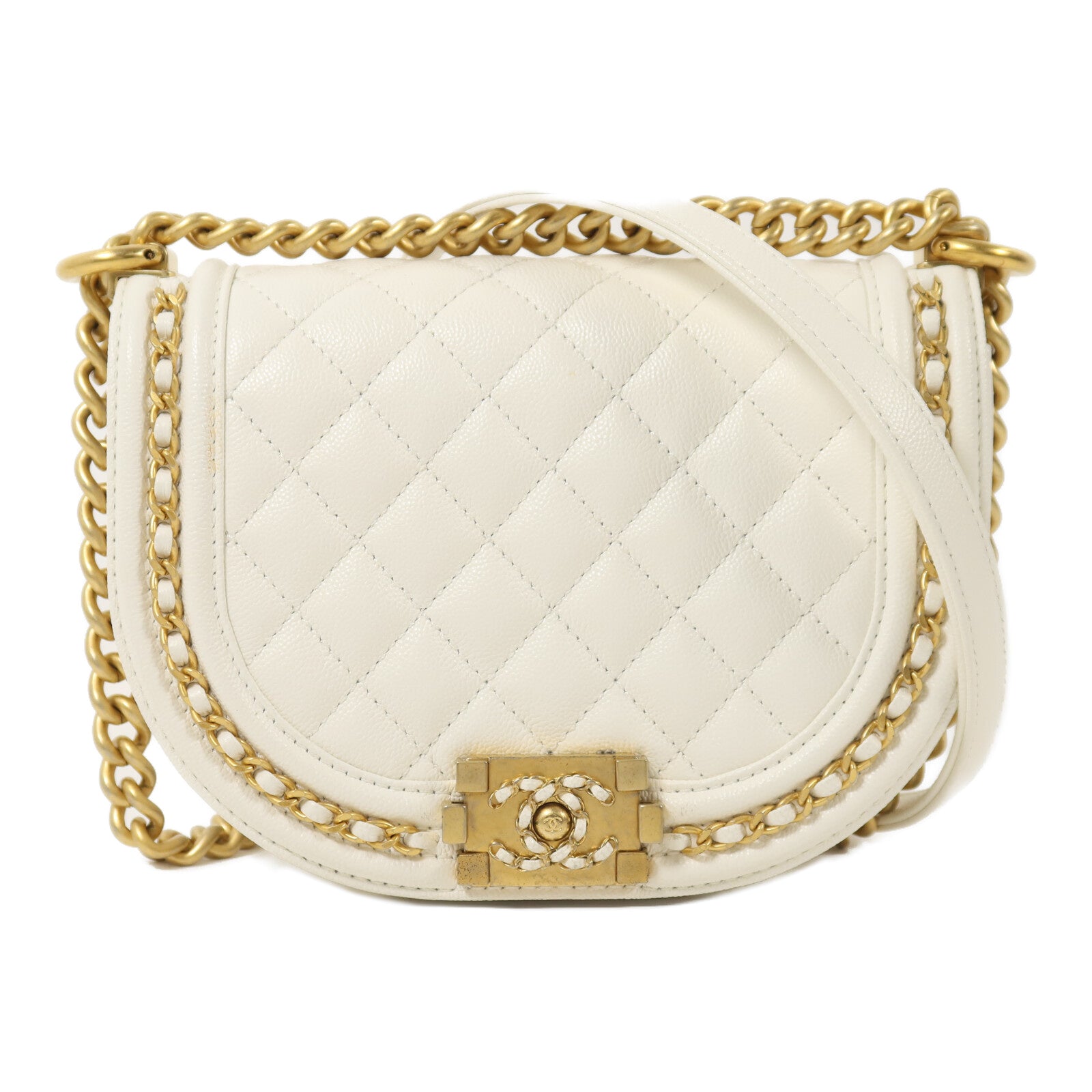 CHANEL 牛皮皮革Le Boy鏈帶肩背袋
