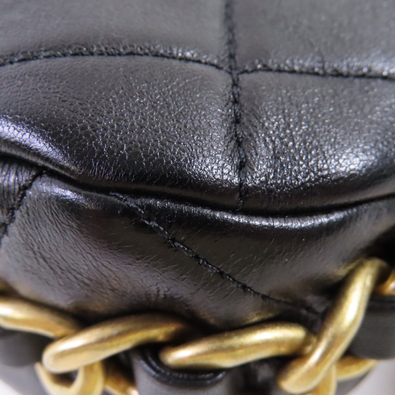 CHANEL 菱格牛皮皮革Chain Shoulder Bag金扣鏈帶肩背袋黑色