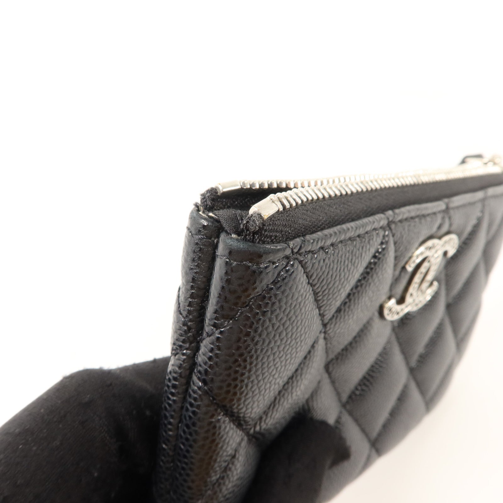 CHANEL 牛皮皮革Mini O Case Zip Pouch銀扣小袋