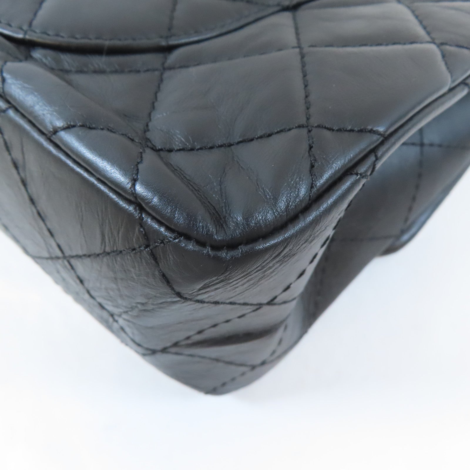 CHANEL 菱格牛皮皮革2.55 Shoulder Bag鏈帶肩背袋黑色