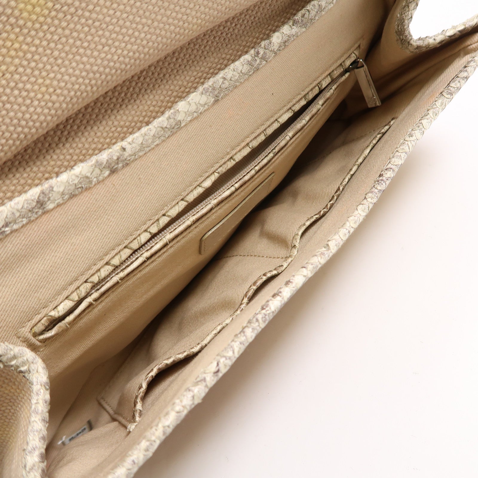 CHANEL 【激減優惠】蛇皮皮革/帆布Shoulder Bag銀扣肩背袋